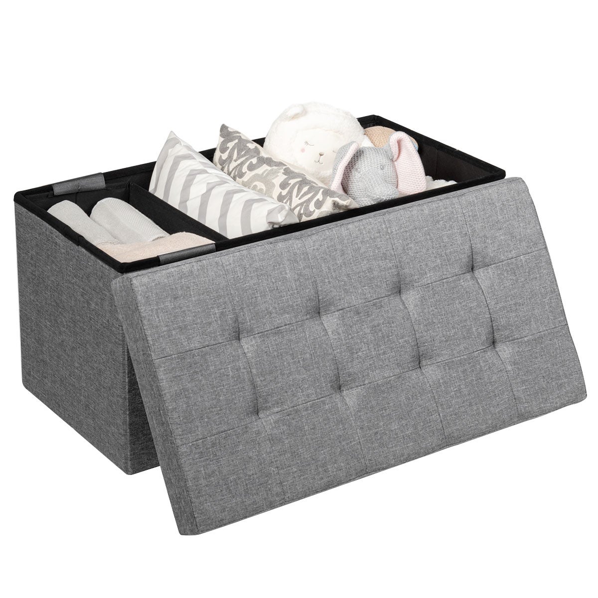 Otomana de almacenamiento plegable, 80 x 41 x 41 cm, taburete almacenaje, puff almacenaje, banco para zapatos con asiento acolchado para sala