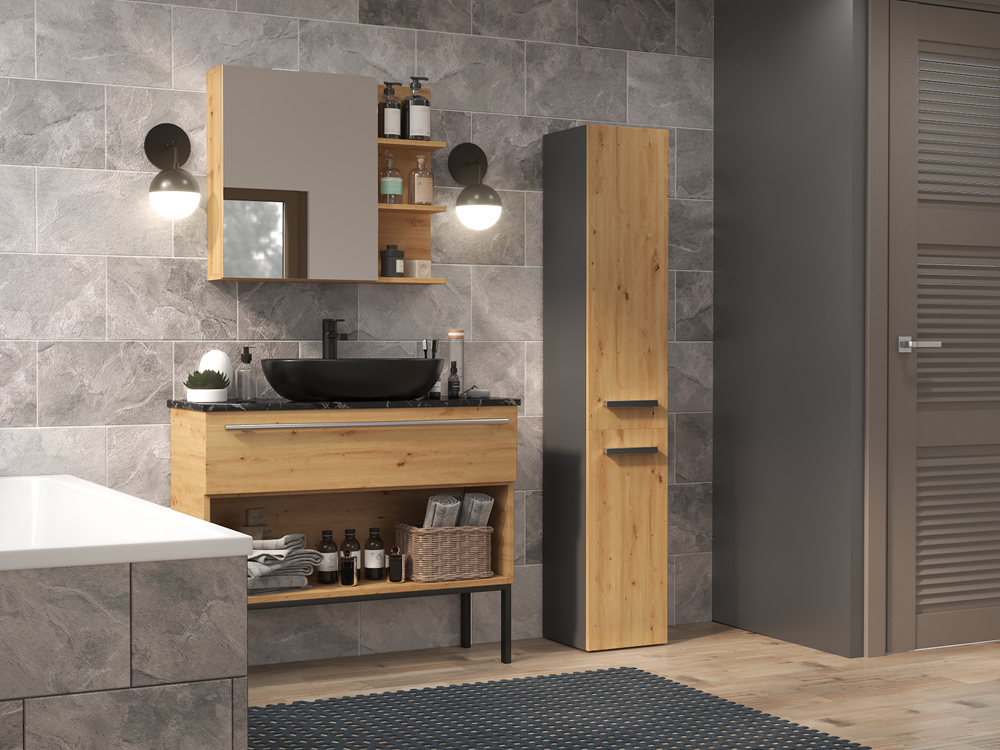 YANA - Mueble de baño con cesto de ropa - 31x30x174 cm - Columna de almacenamiento de baño - 6