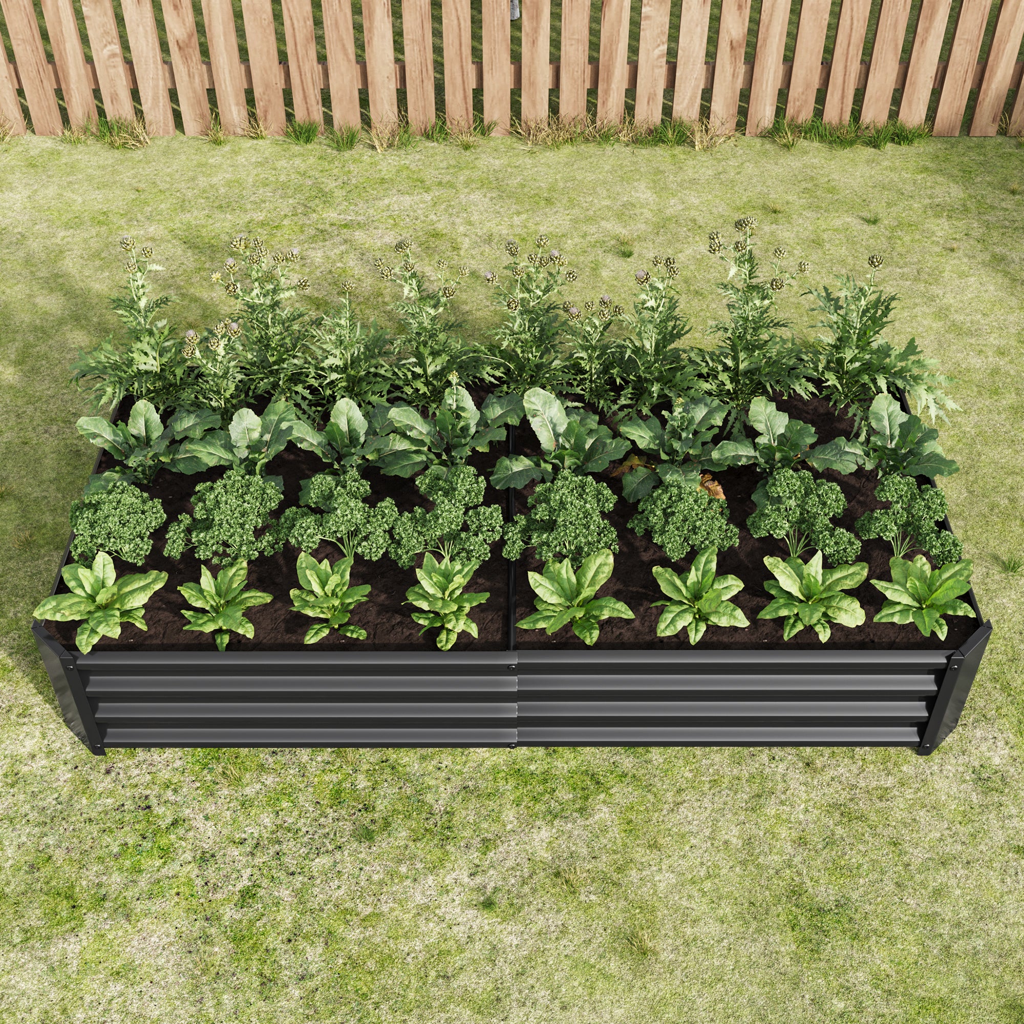 Bac de plantation fabriqué en tôle d'acier robuste conception stable, antirouille et durable, base non incluse, 180x90x30 cm, métal, noir - 2