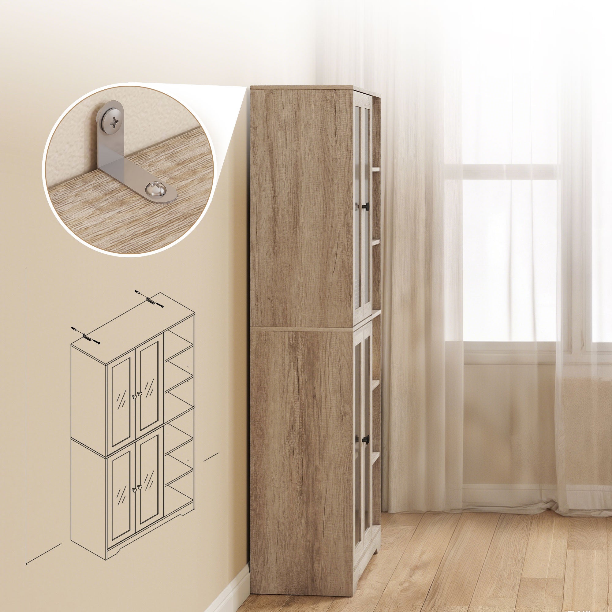 Alacena de Cocina HOMCOM Melamina de Madera, MDF Gris Claro 90x35x172 cm 83A-353V00LG - 4