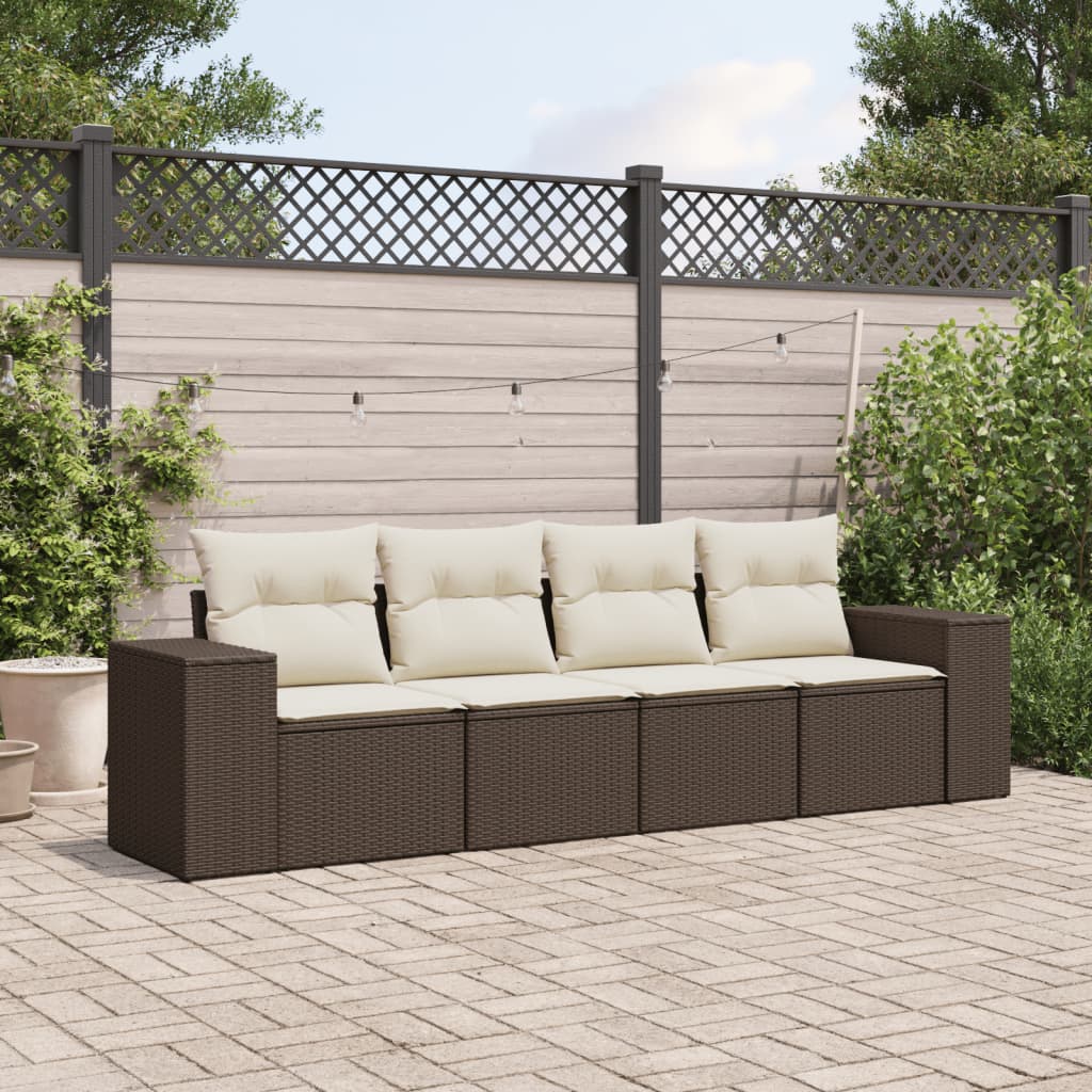 4 pcs conjunto sofás de jardim | Conjunto lounge de jardim c/ almofadões vime PE castanho CFW59378 - 2
