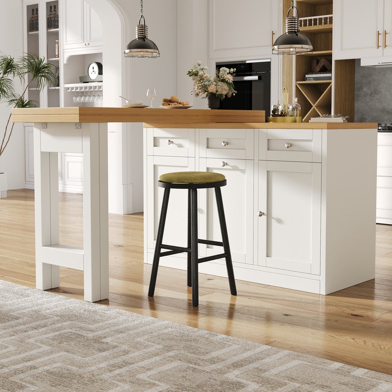 Îlot de cuisine moderne,Table de bar cuisine escamotable,avec Support à poubelle extractible,Table à manger avec tiroir et porte-snack, Blanc - 5