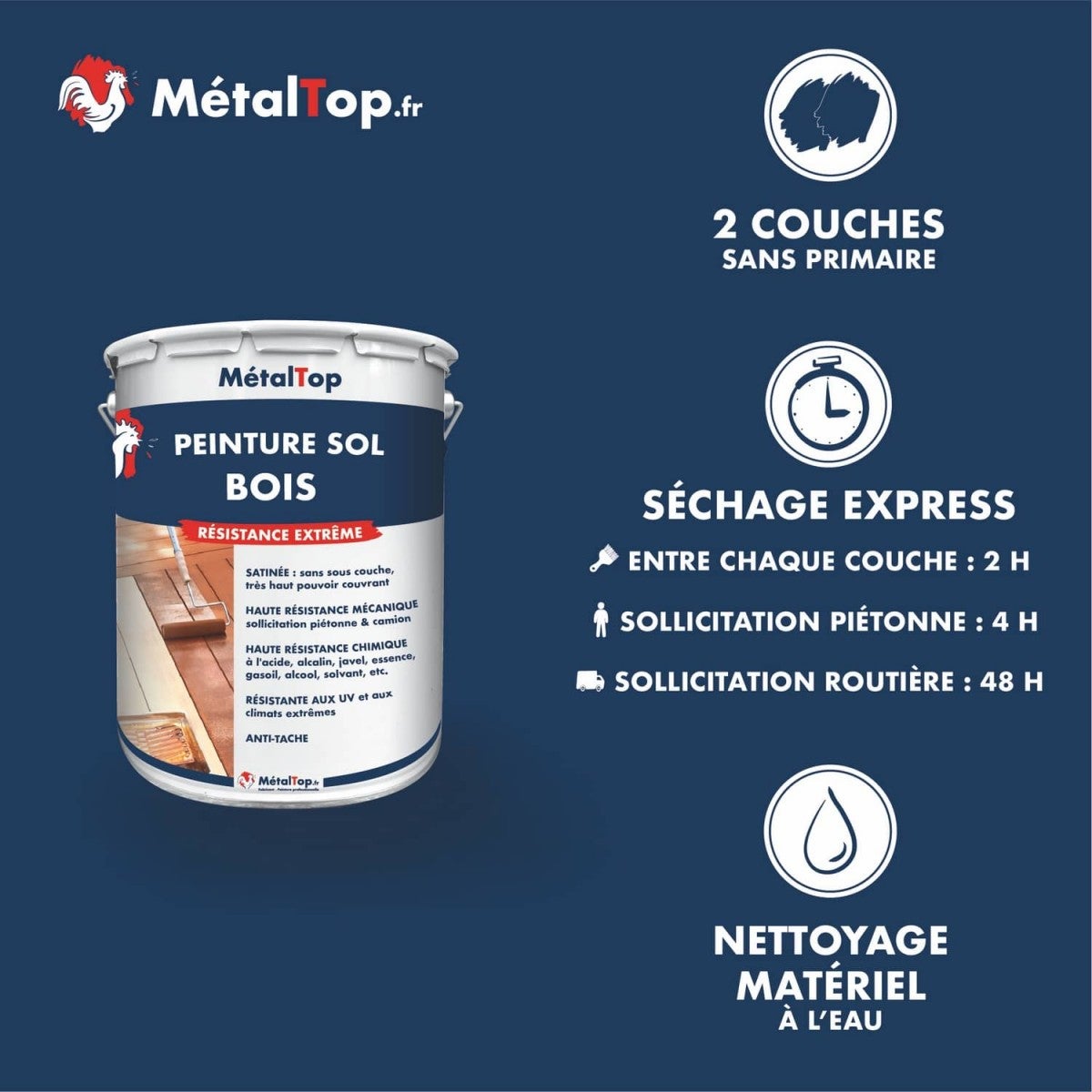Peinture Sol Bois - Noir foncé - RAL 9005 - 5 L - Métaltop - 4