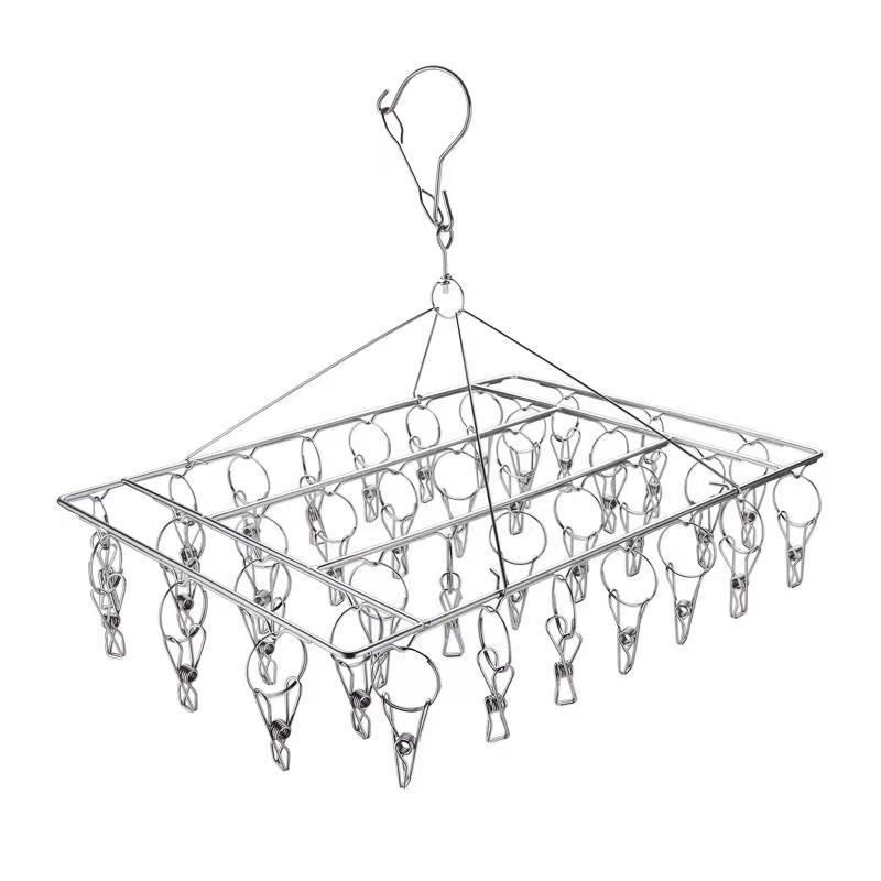 Wieszak na skarpetki ze stali nierdzewnej z 36 wiatroszczelnymi klipsami ze stali nierdzewnej do wieszania skarpetek, bielizny itp.