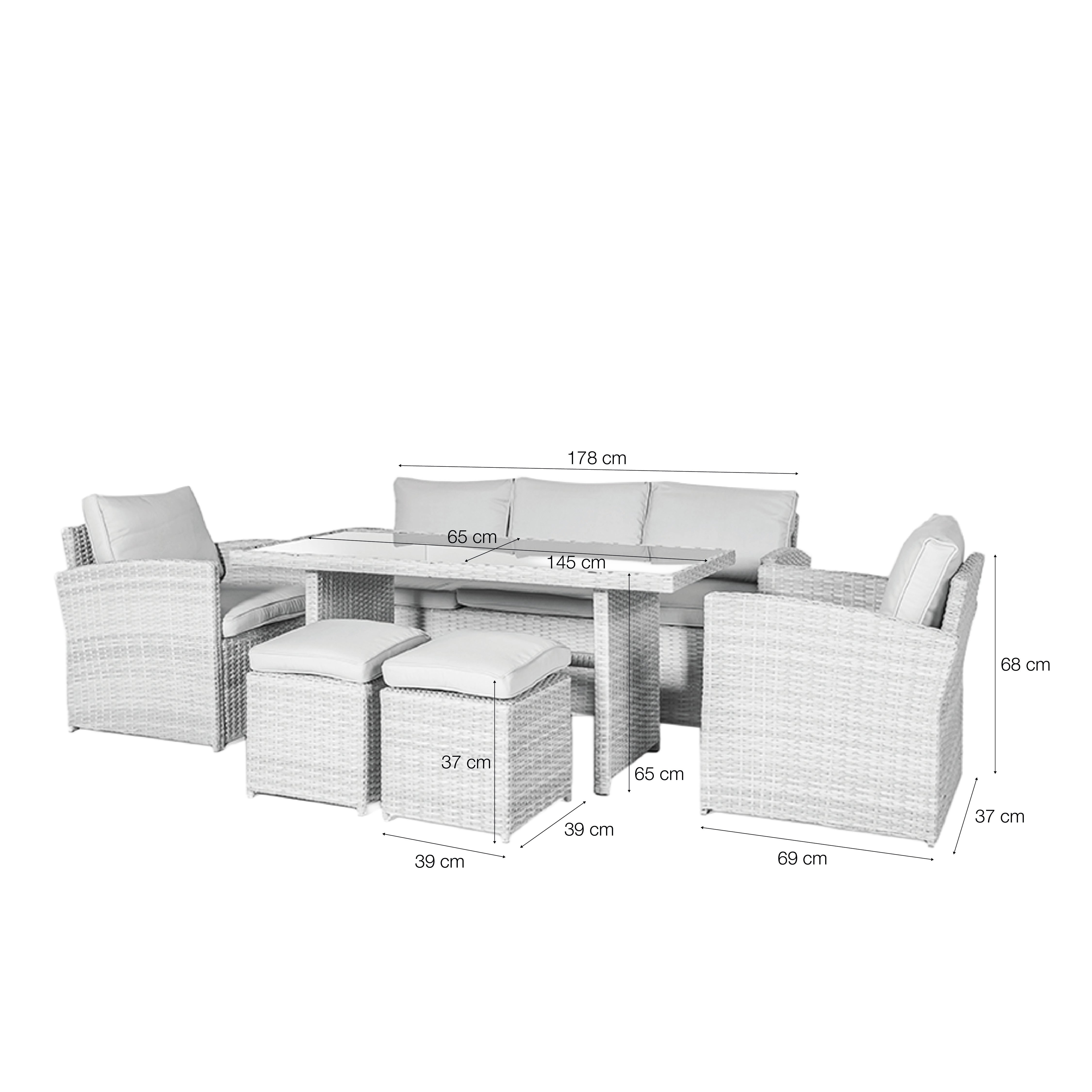 Conjunto de jardín AREZZO 7 plazas en ratán sintético marrón con sofá, 2 sillones, mesa y 2 pufs - 4