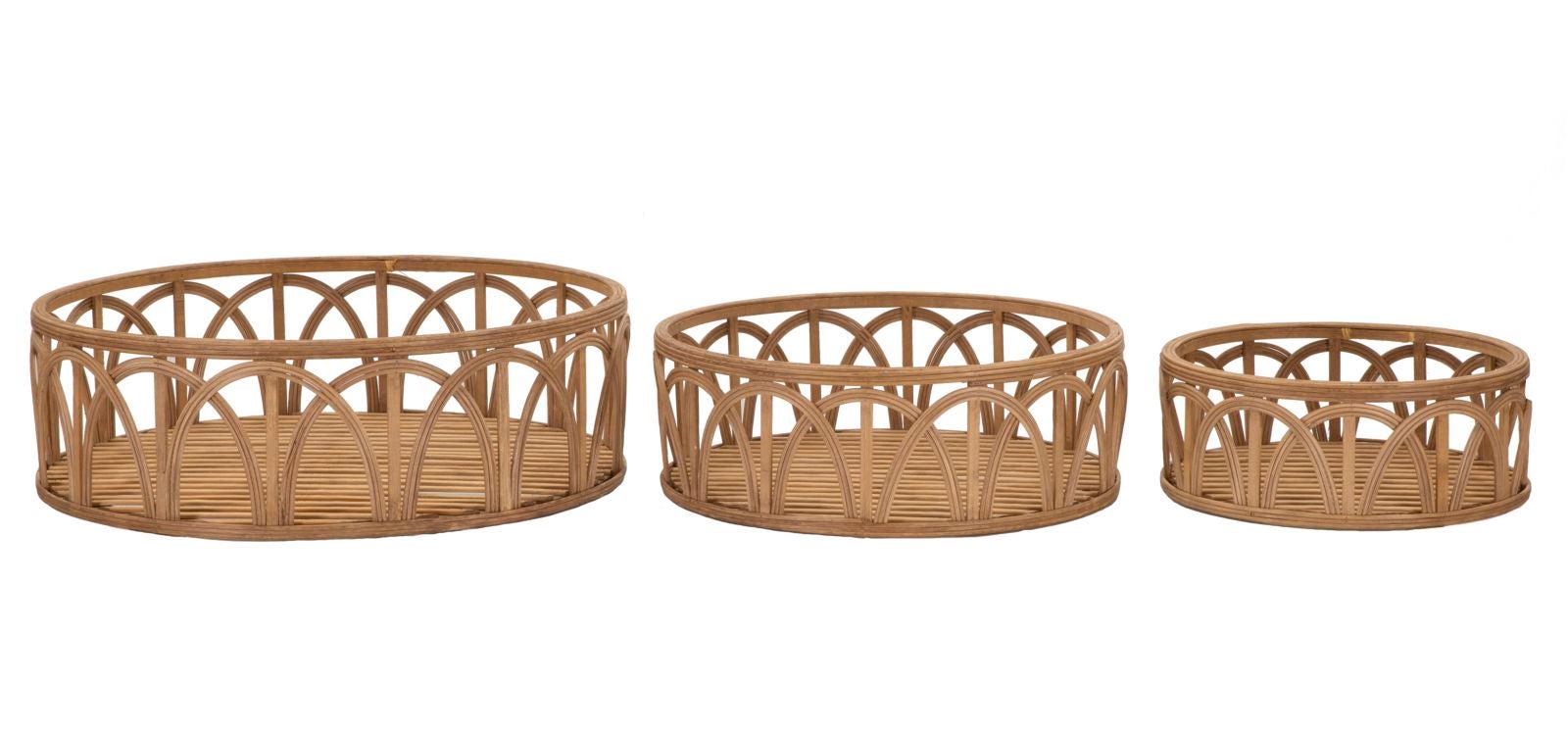 Set 3 tavi rotunde din ratan Fuji - design boho chic, lucrate manual - dimensiuni: Ø 50 x 16, 40 x 14 si 30 x 12 cm 3buc