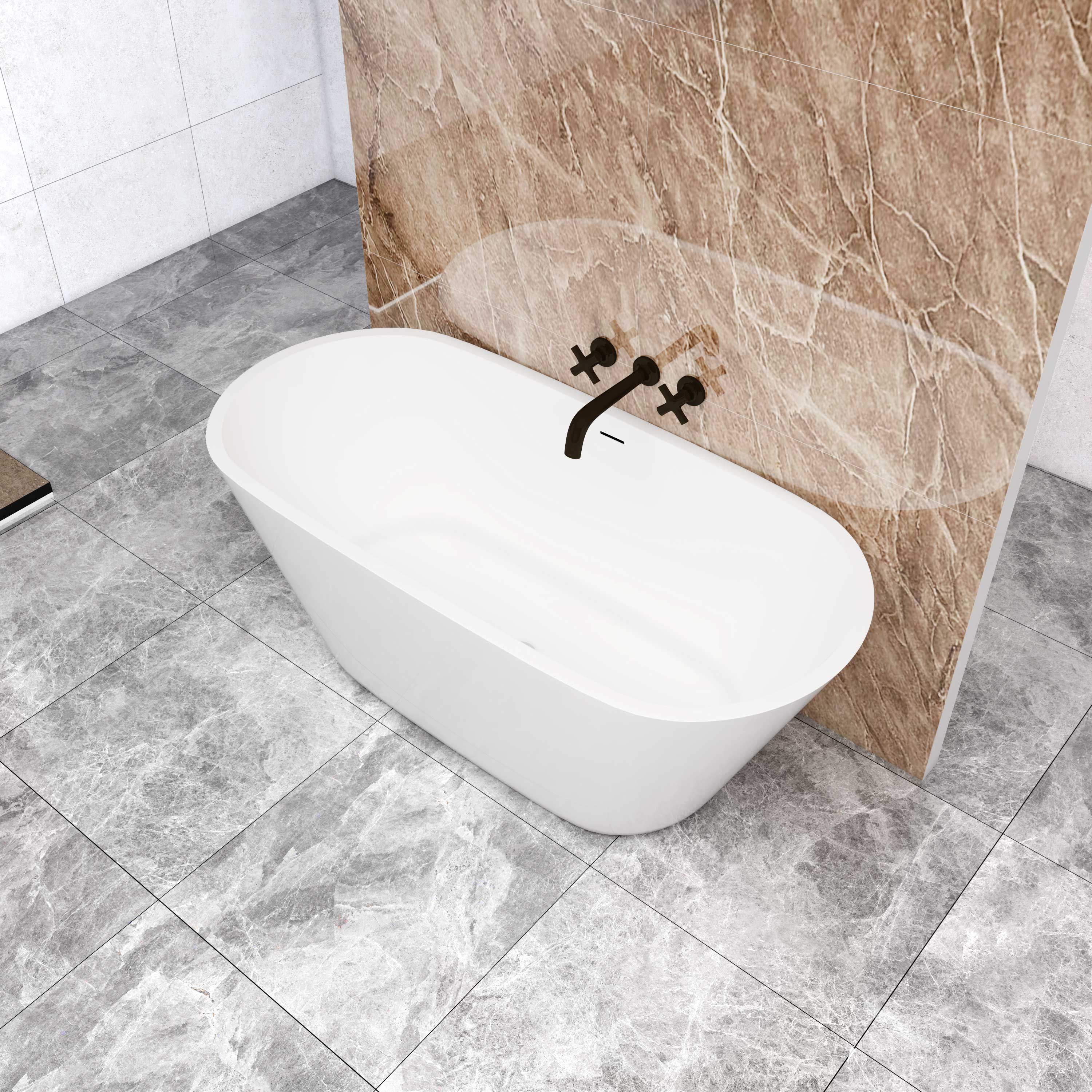 Bañera exenta de acrílico ovalada con desagüe - 1500x700x580mm - blanco - elegante y funcional - AICA - 3