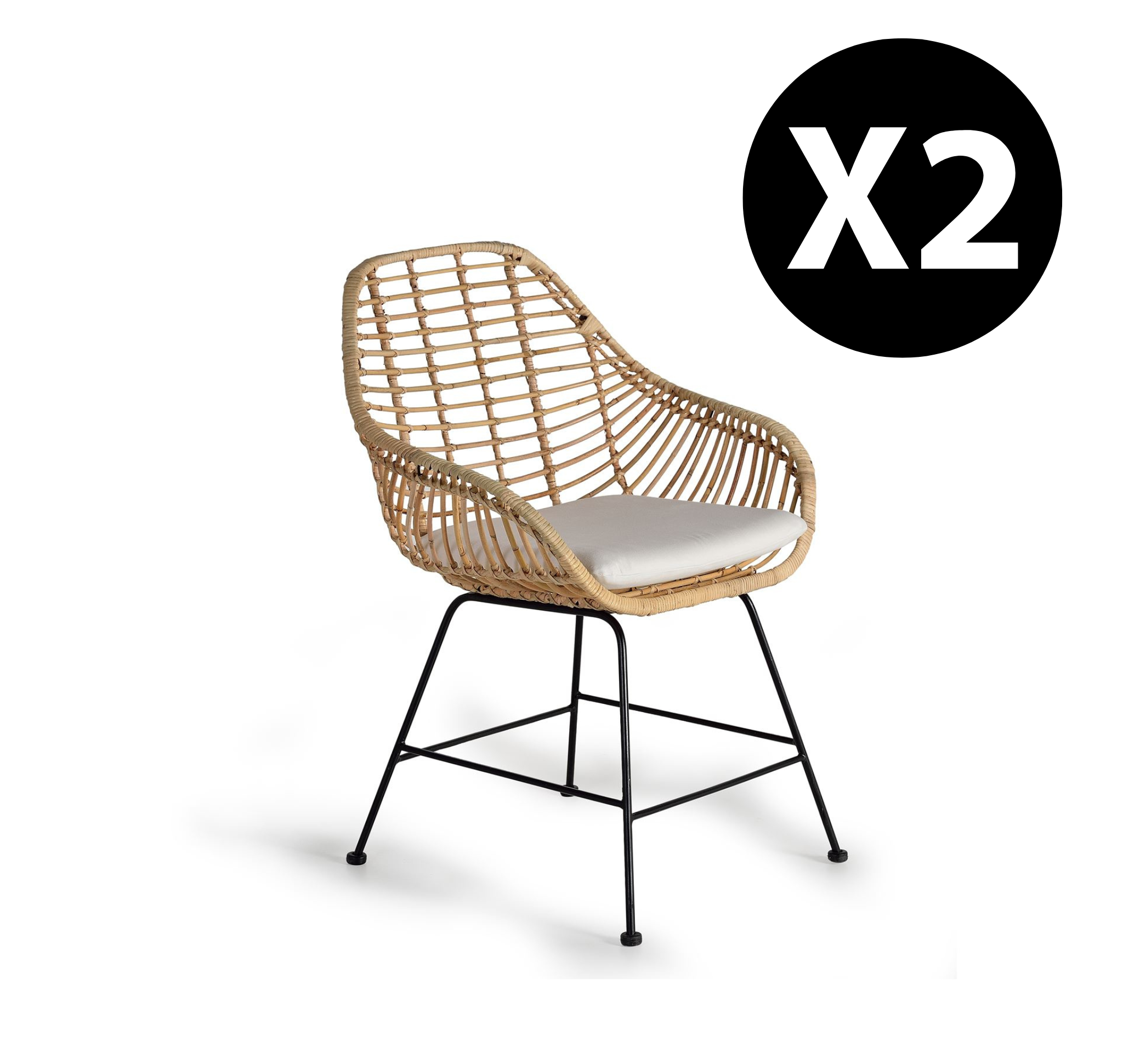 Partia 2 szezlongów z rotin et metal