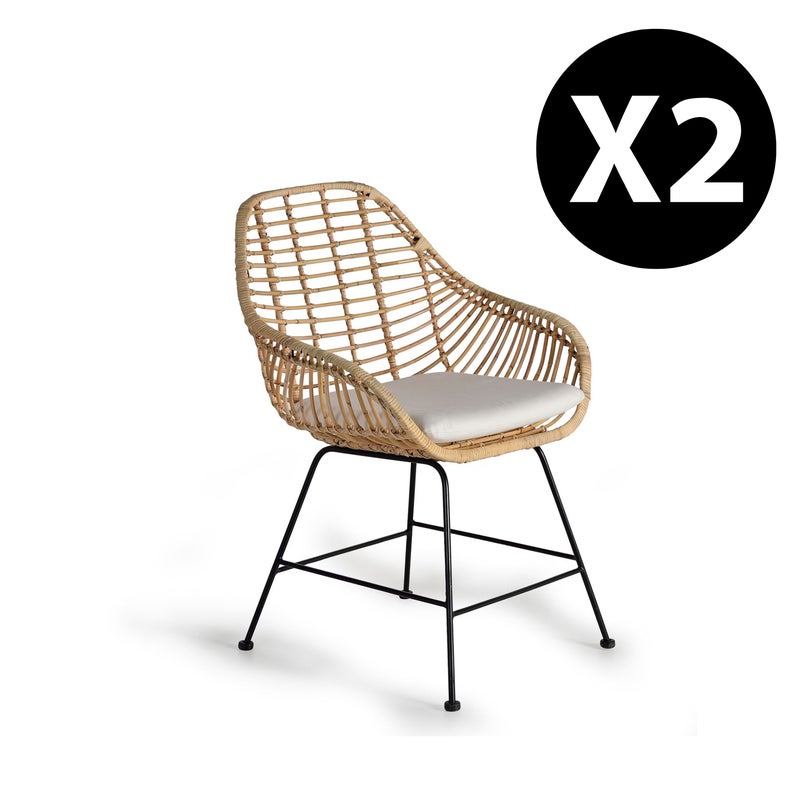 Partia 2 szezlongów z rotin et metal