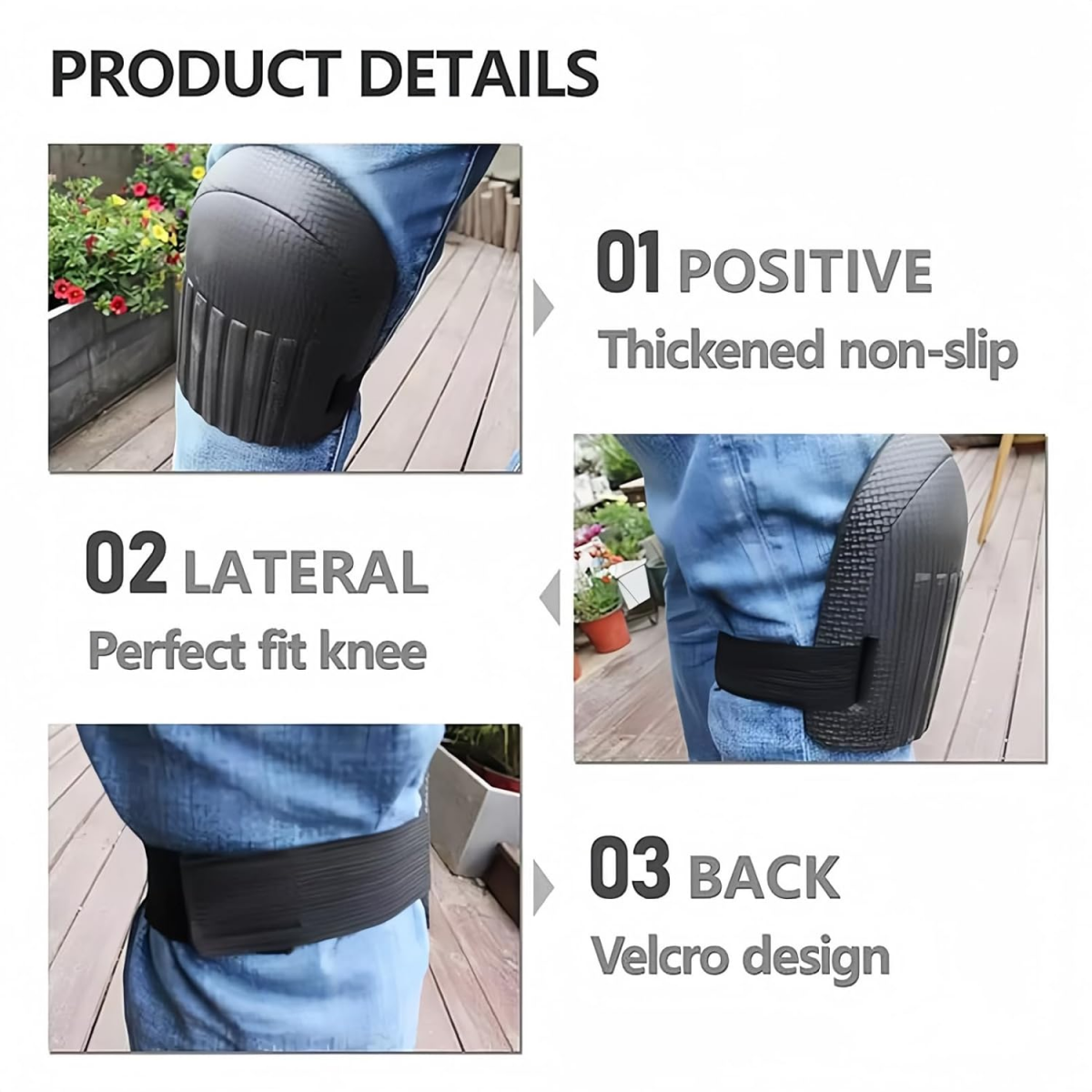 Joelheiras de jardinagem para mulheres e homens - Joelheiras leves de espuma impermeável e fáceis de instalar (preto) - 3