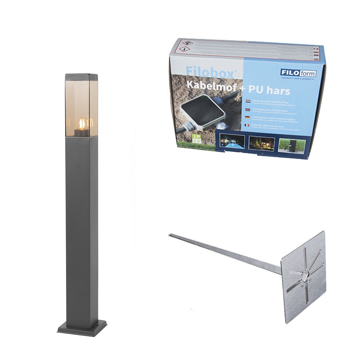 Qazqa nowoczesny lampa słupkowa do ogród - Malios - ciemnoszary, max. 60w, kompatybilny z żarówką LED, e27, 80cm, IP44
