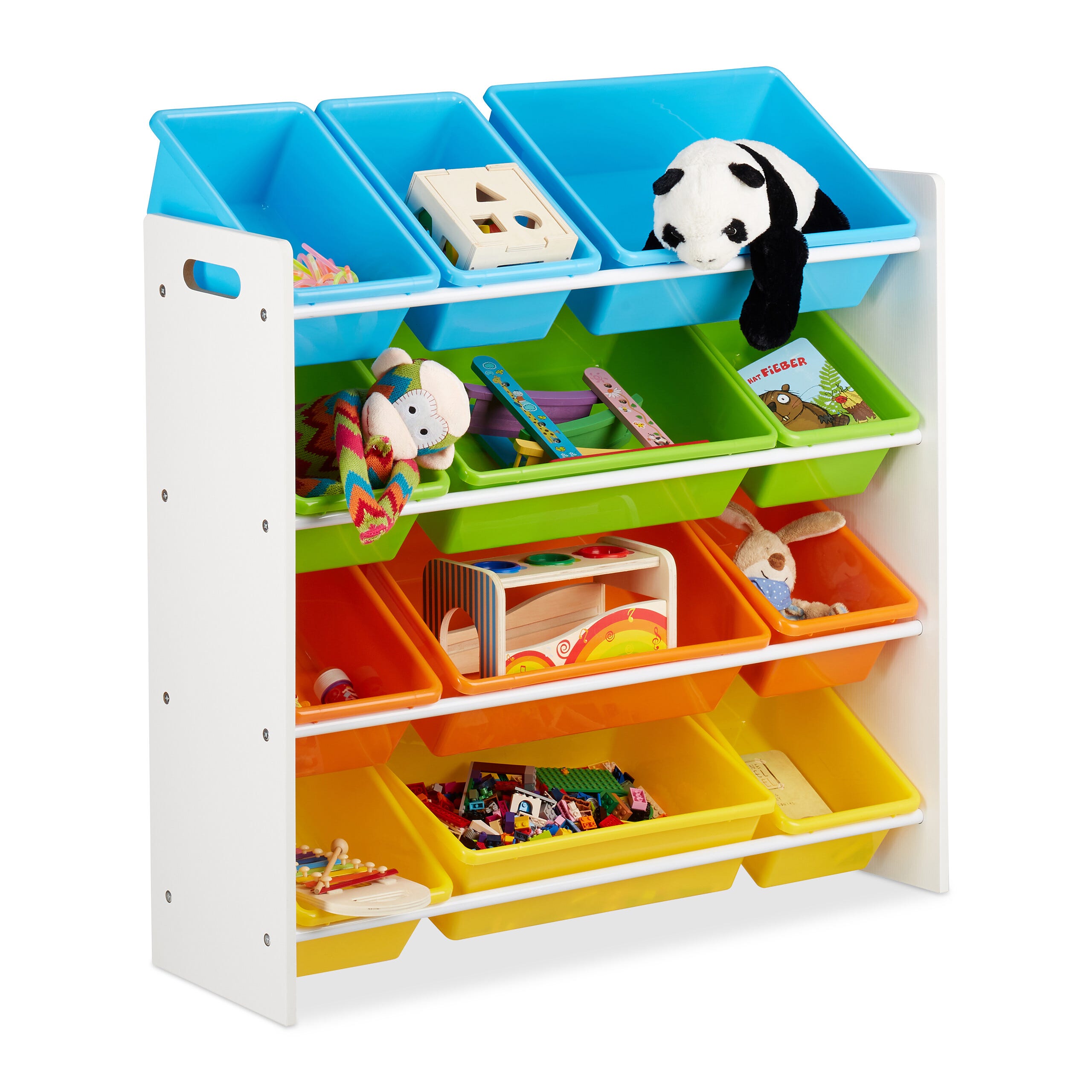 Libreria Bambini Relaxdays Con 6 Scatole - Portagiochi, Ripiano Stoffa, 81.5x95.5x37 Cm, Marrone - Foto 3