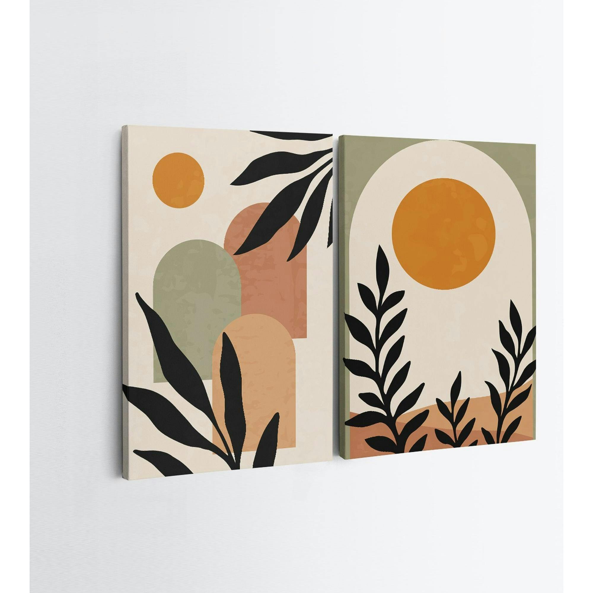 Tableau abstrait soleil et tons nature – moderne (set de 2) - 3