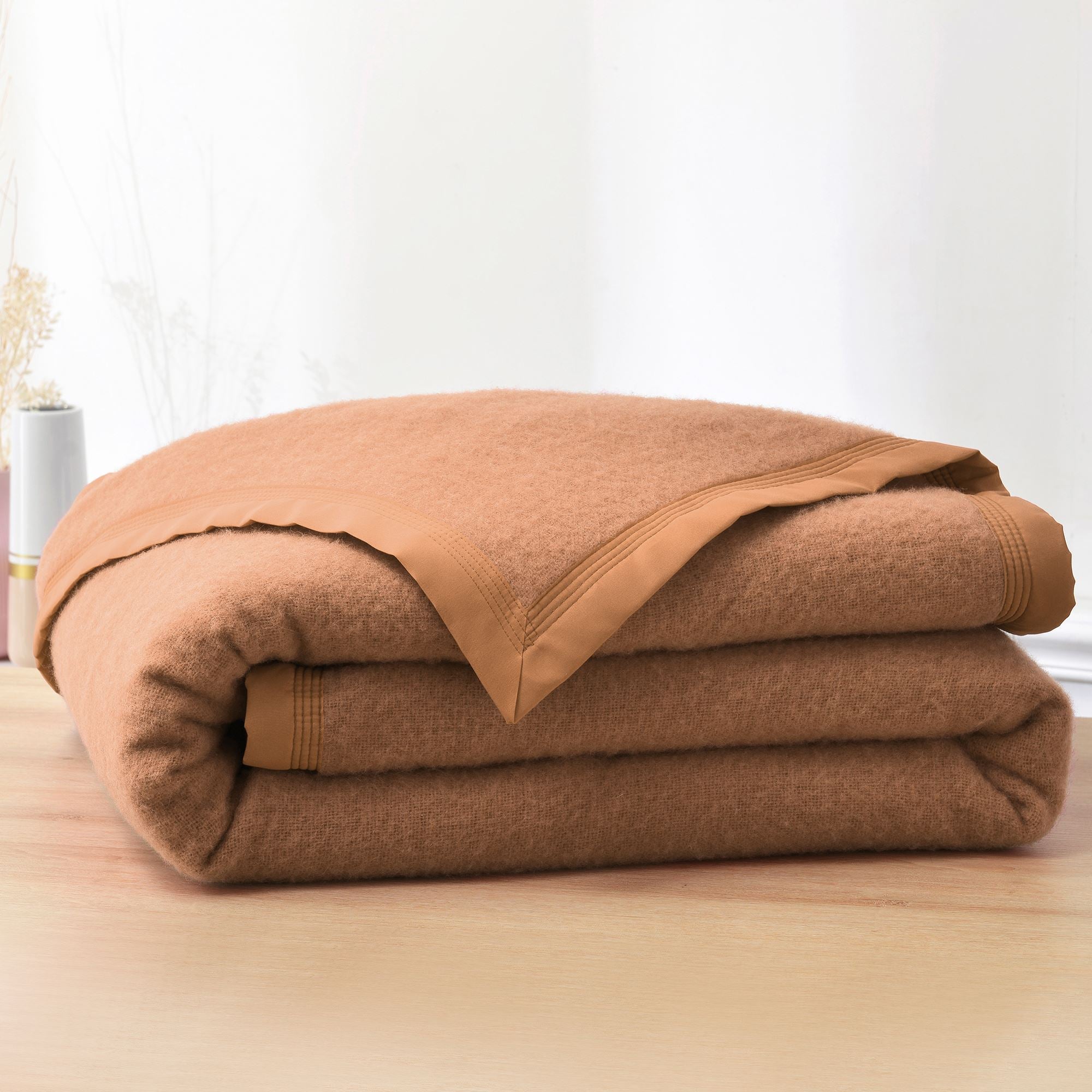 Couverture En Laine 100% Naturelle - Taille Double, Couleur Marron, Motif Nature, Neuve Sans étiquette
