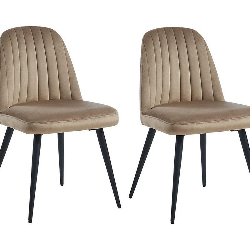 Zestaw 2 krzeseł ELEANA – welur i metal w kolorze czarnym – kolor beżowy