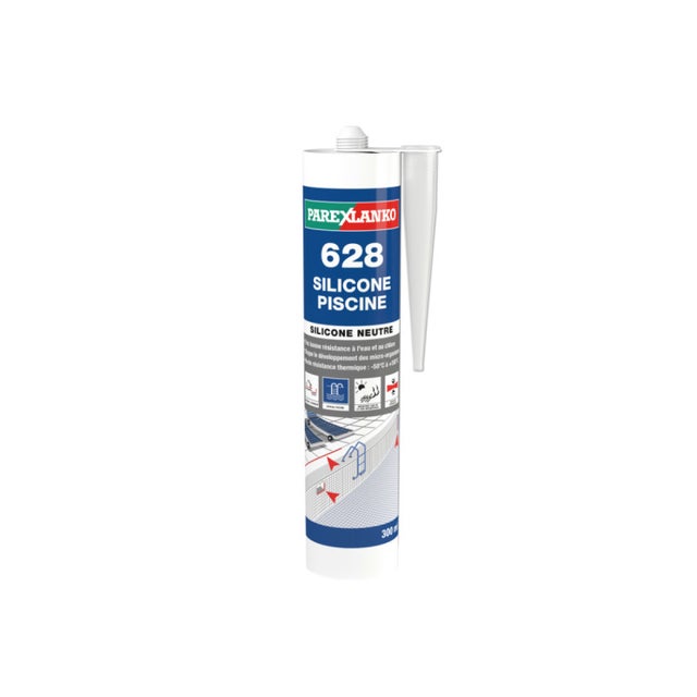Mastic silicone neutre PAREXLANKO 628 Silicone Piscine - Gris - 300ml - L628GRIS-12