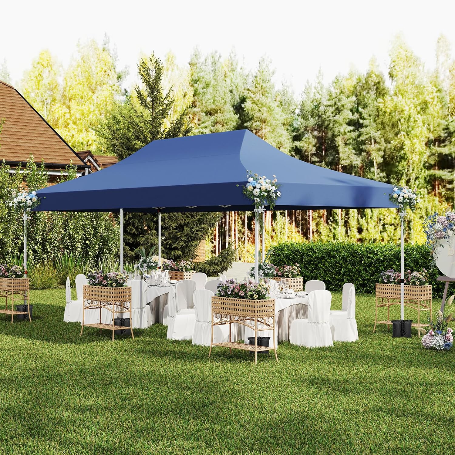 Cenador plegable de 3 x 6 m con 6 paredes laterales, 6 sacos de arena, carpa para fiestas, estructura metálica ajustable, pabellón desplegable y bols - 2