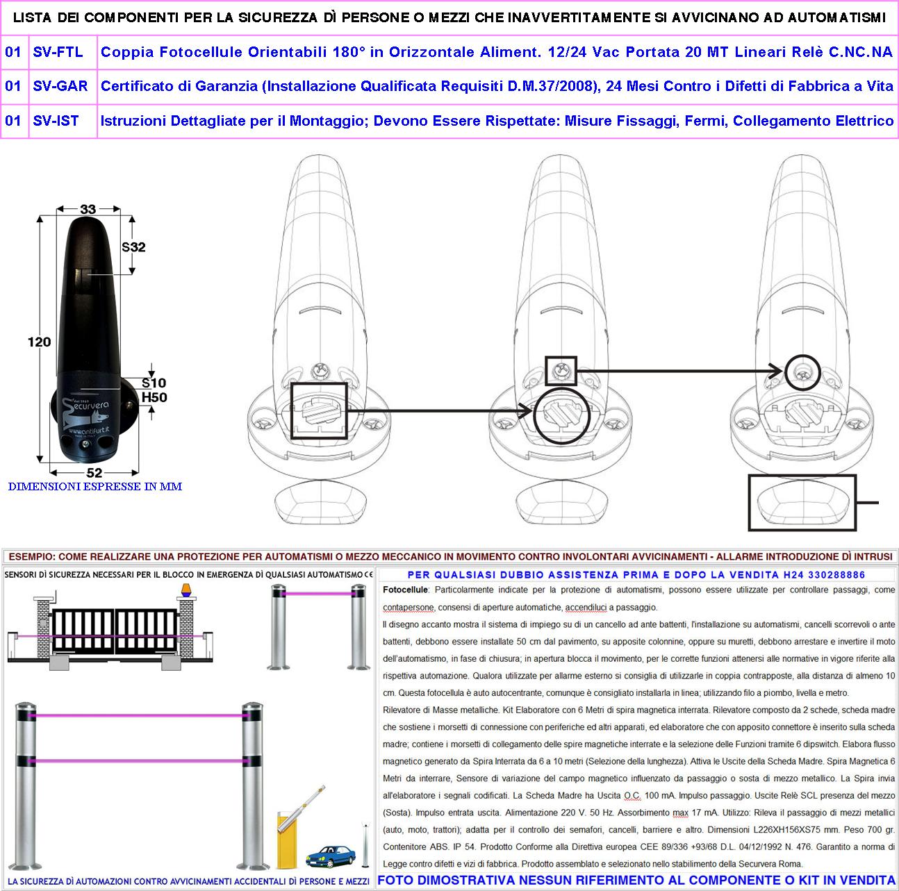 Fotocellule Sicurezza Movimento Cancello Elettrico Automatico Trasmettitore e Ricevitore Portata 20 Metri Orientabili 180° in Orizzontale Montaggio a - 2