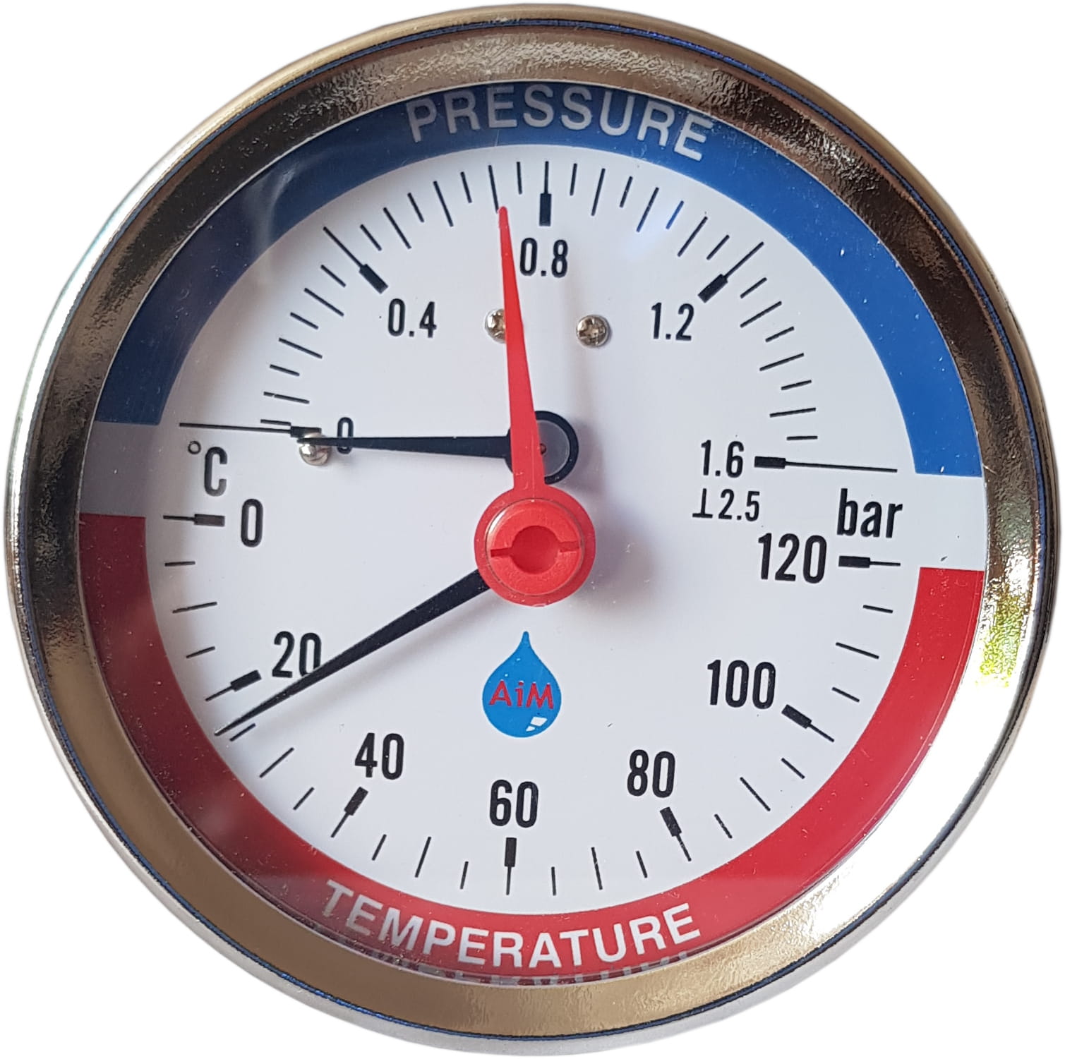 Thermo-manomètre Cadran 0-120&nbsp;°c 0-2,5 Bar Entrée Latérale Bsp 1/2 Pouce 80&nbsp;mm - 2