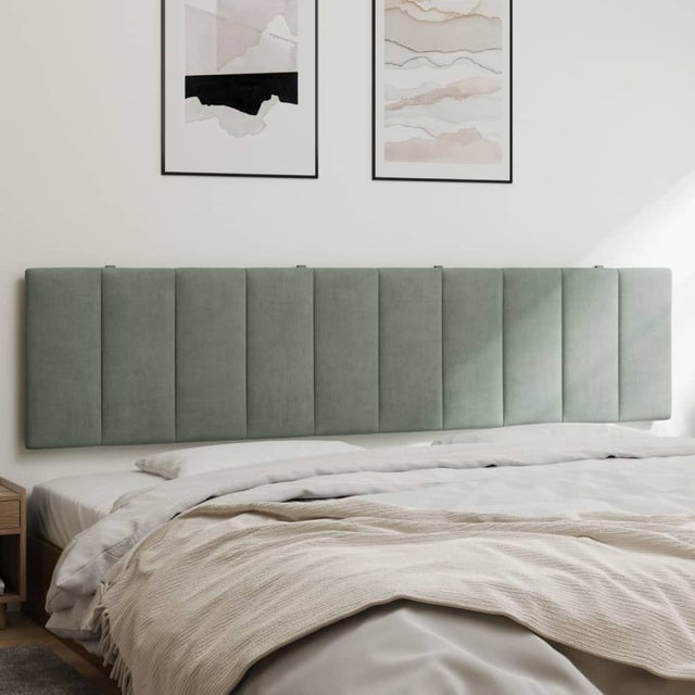 Cabecero de cama acolchado Hanko terciopelo gris claro 200 cm