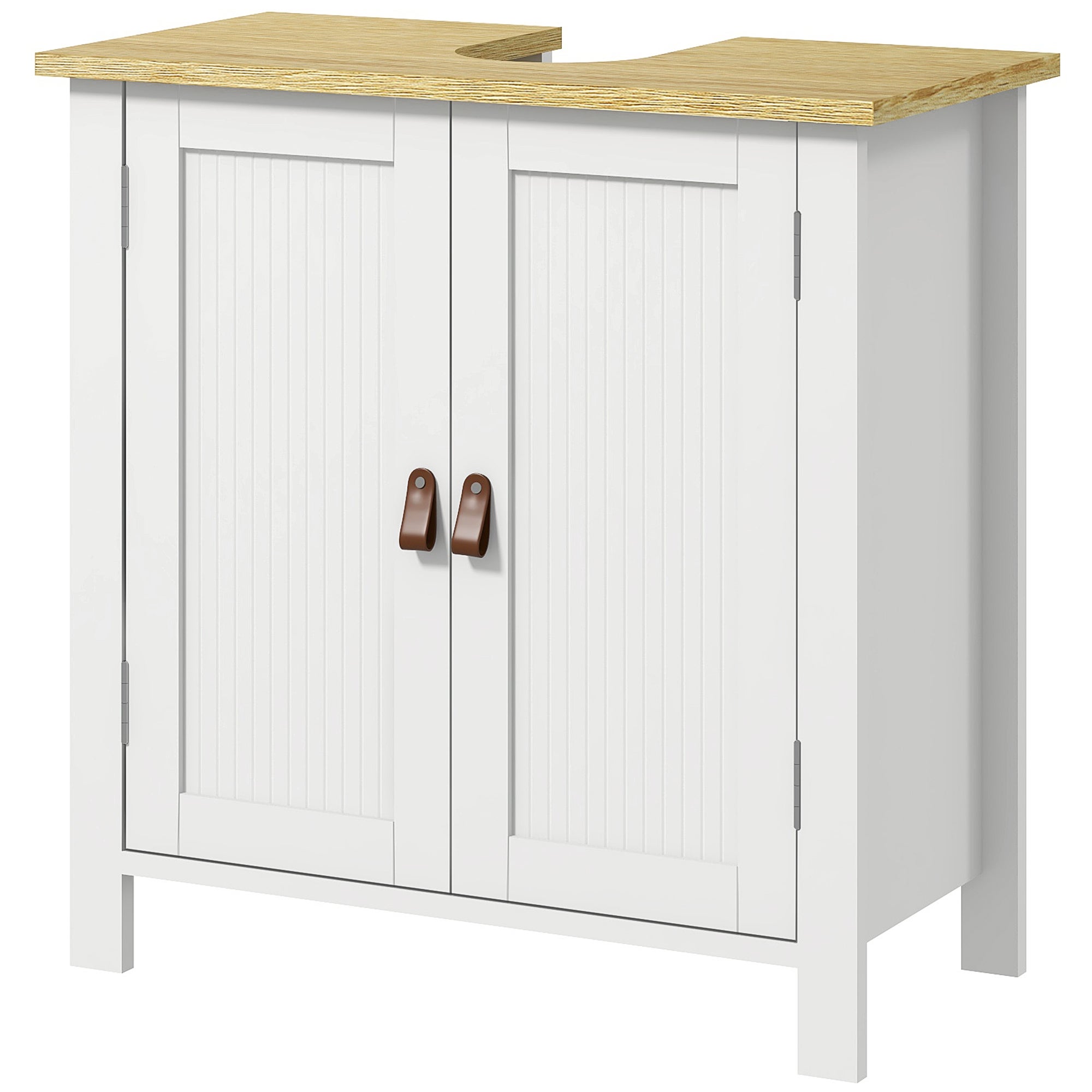 Meuble sous lavabo 2 portes étagère réglable 2 étages à l'intérieure poignées en PU 60 x 30 x 60 cm blanc - 2