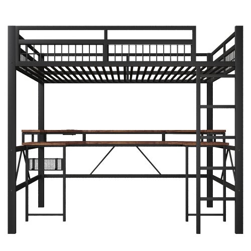 Lit Mezzanine 2 Place avec LED et USBTypeC, Lit Superposé Enfant 140x200 avec bureau et paroi perforée, Structure en fer Noir(Sans Matelas) - 8