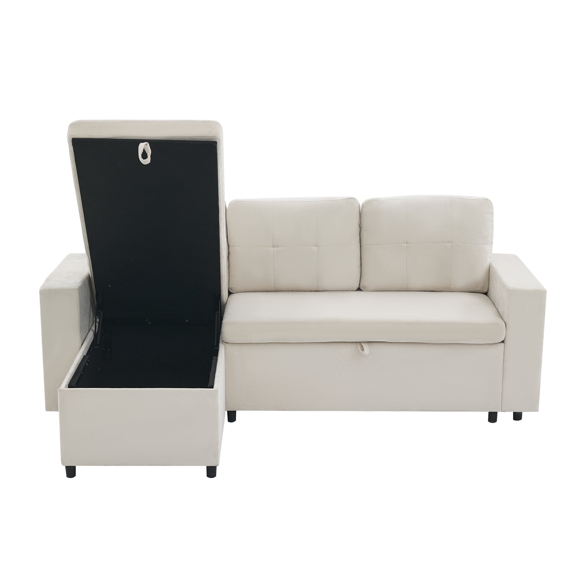 Narożnik 3-osobowy 202 x 136 x 85 cm ze schowkiem, odwracalnym szezlongiem i półkami w podłokietnikach – Chenille – Beżowy - 8