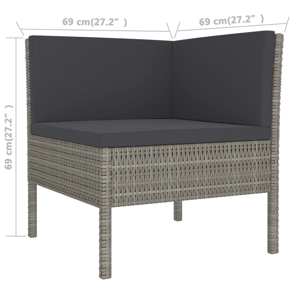 Maison Exclusive - 5 pcs conjunto lounge de jardim c/ almofadões vime PE cinzento - 8