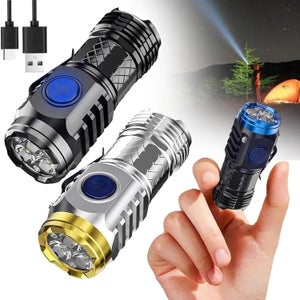 2 MINI TORCIA RICARICABILE LED PORTACHIAVI 3 MODALITA' LUCE PORTATILE EMERGENZA