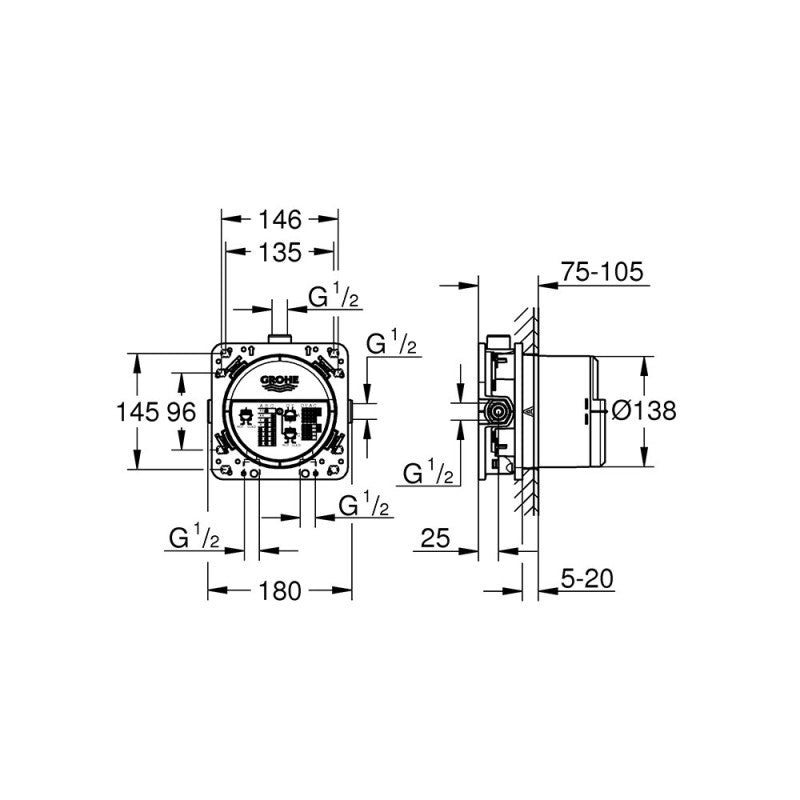 GROHE - Corps d'encastrement universel Rapido Smartbox 1/2 - 6