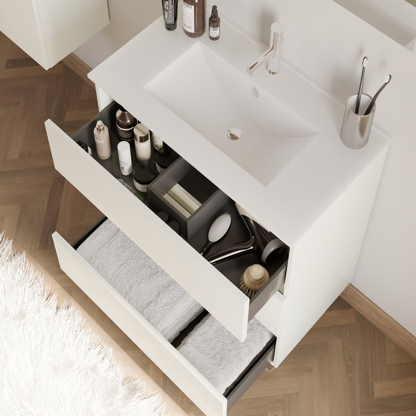 Meuble de salle de bain 60cm simple vasque - 3 tiroirs - blanc - MAYOR - 3