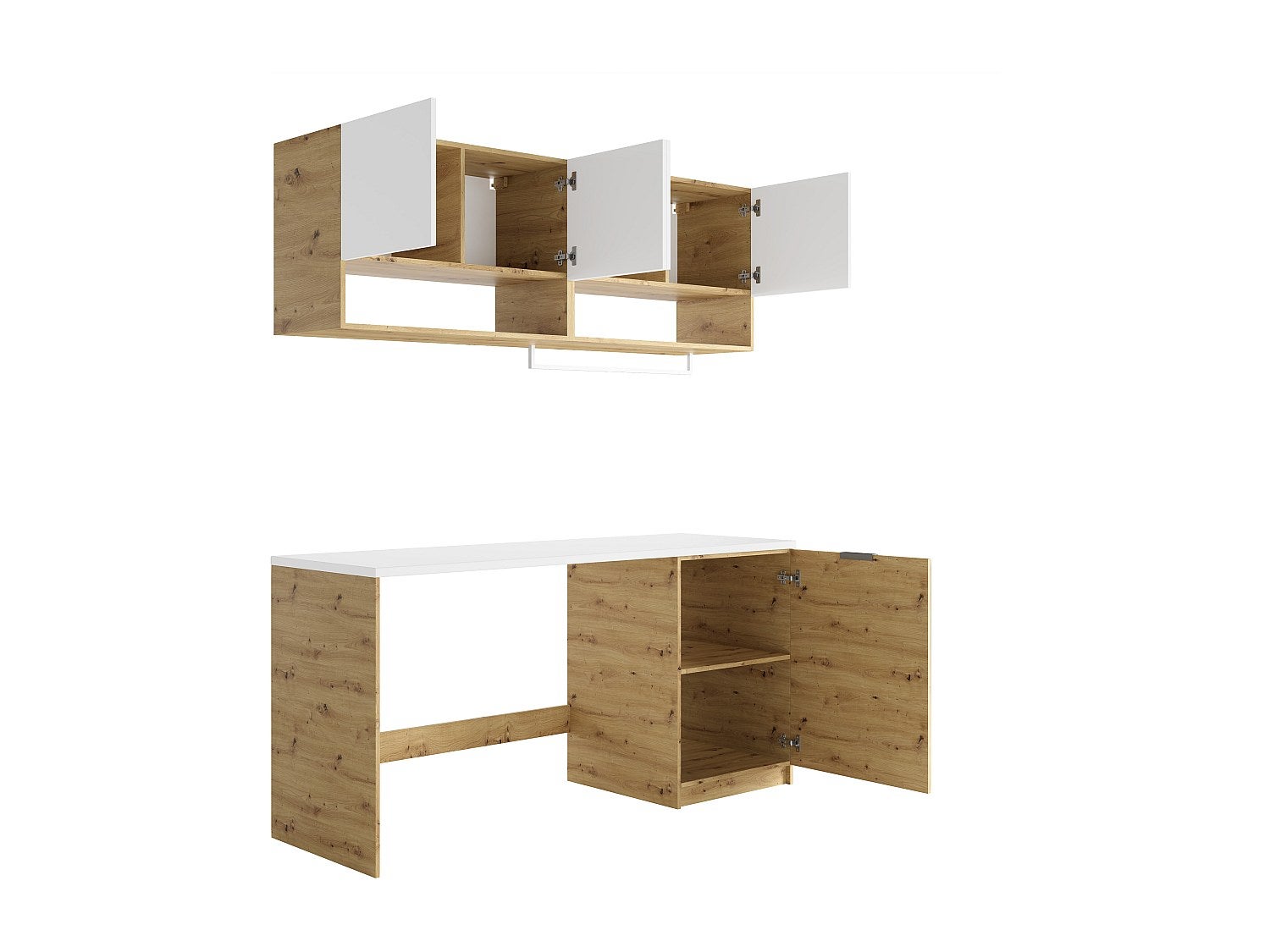 Muebles para el cuarto de la lavadora con encimera - 182 cm de ancho - blanco y natural claro - NATAJI - 5
