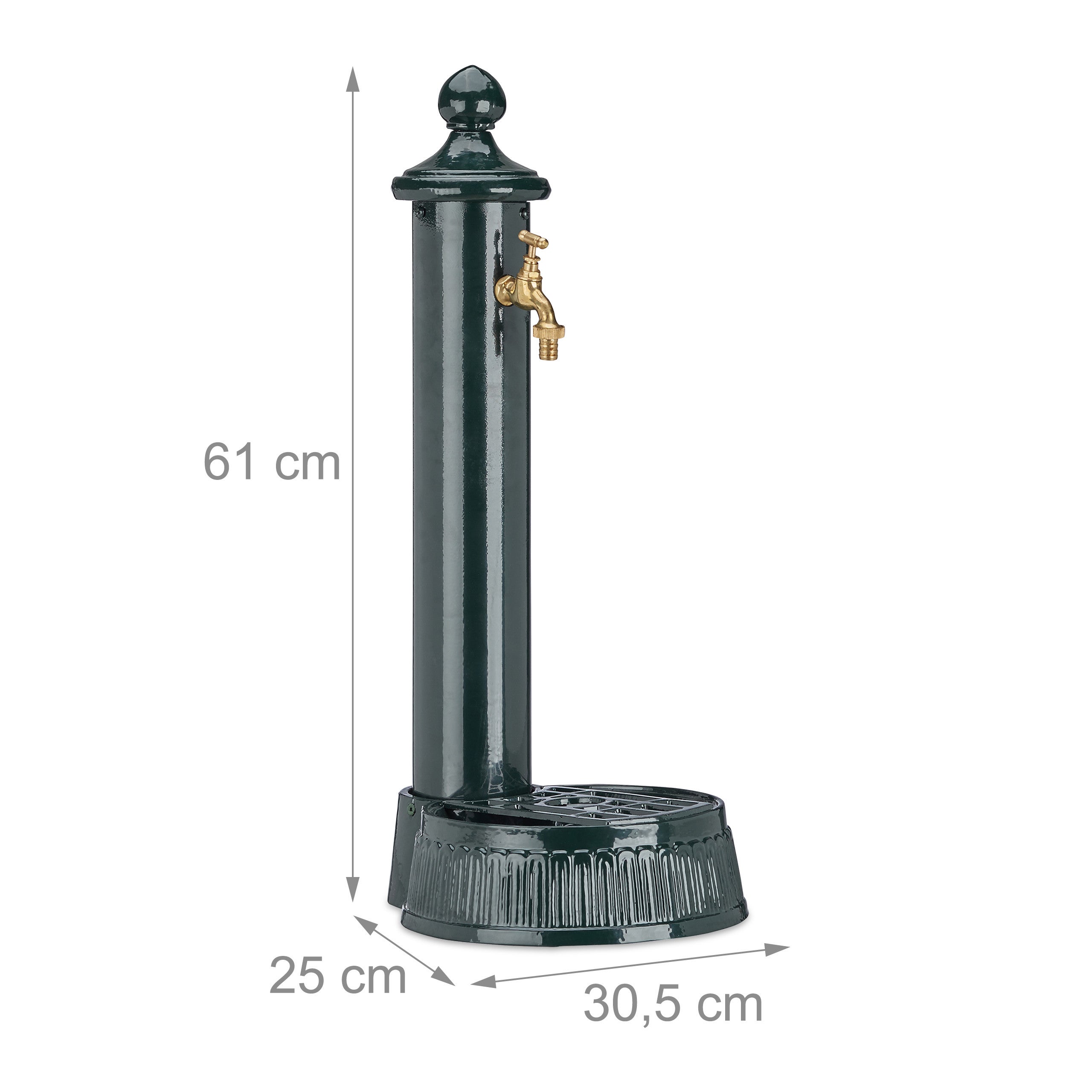 Fontana a Colonna, Giardino, Terrazza, Stile Antico, Rubinetto, Vaschetta, HLP: 61 x 25 x 31 cm, Verde Scuro, Relaxdays - 4