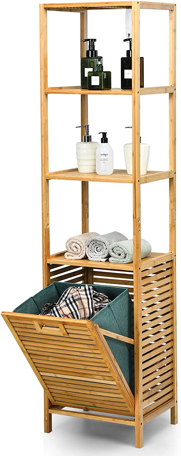 Cesto Portabiancheria Pieghevole Per Scale, Design Moderno, 42x25x42 Cm, Marrone Chiaro, Per Bagno E Casa