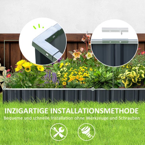 Hochbeet aus Stahl in T-Form mit Pflanzenschildern und Handschuhen,Dunkelgrau für müheloses Gärtnern im Garten - 4