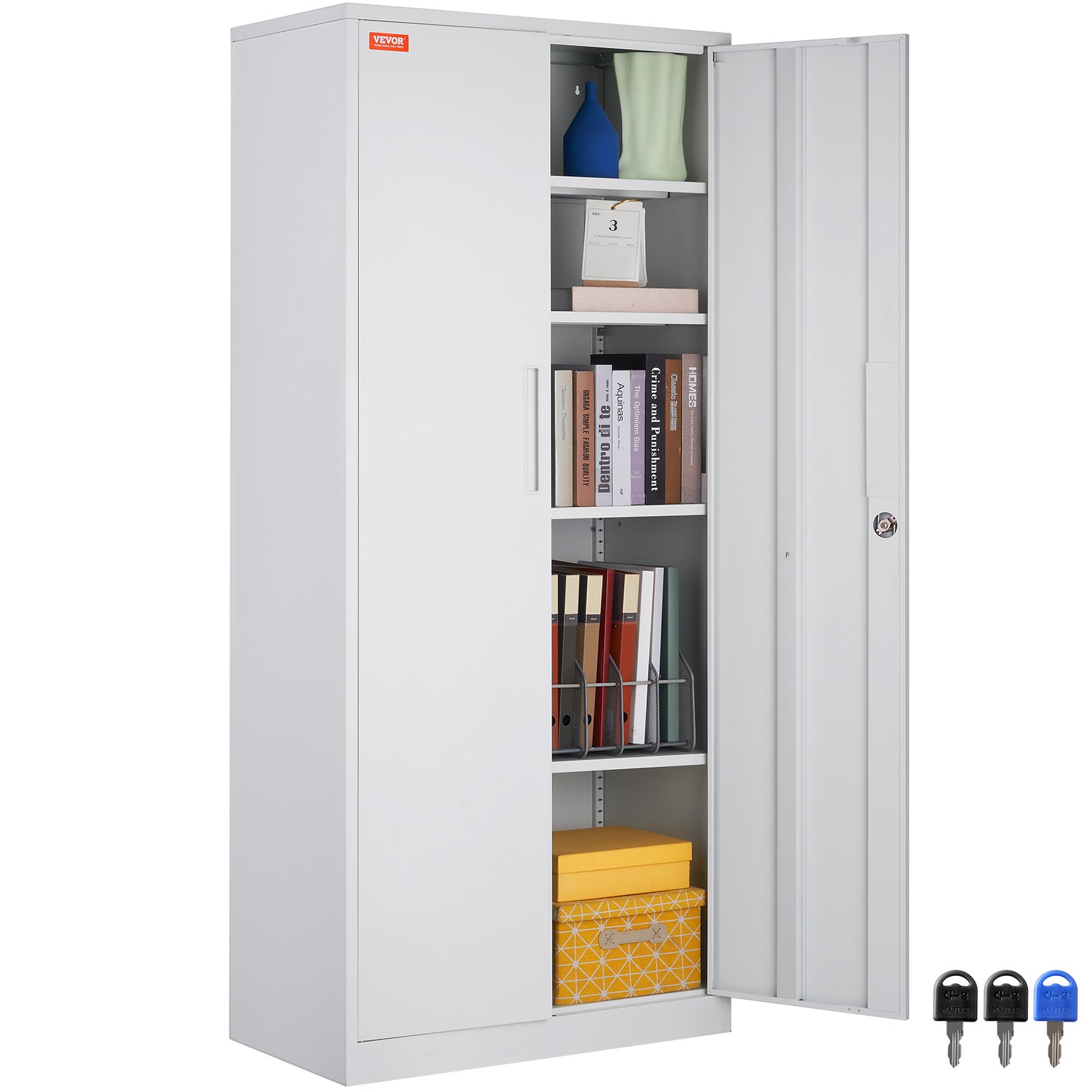 Armoire De Rangement Verrouillable 2 Niveaux 80x40x80 Cm - Bureau, Salon, Chambre | Couleur Gris