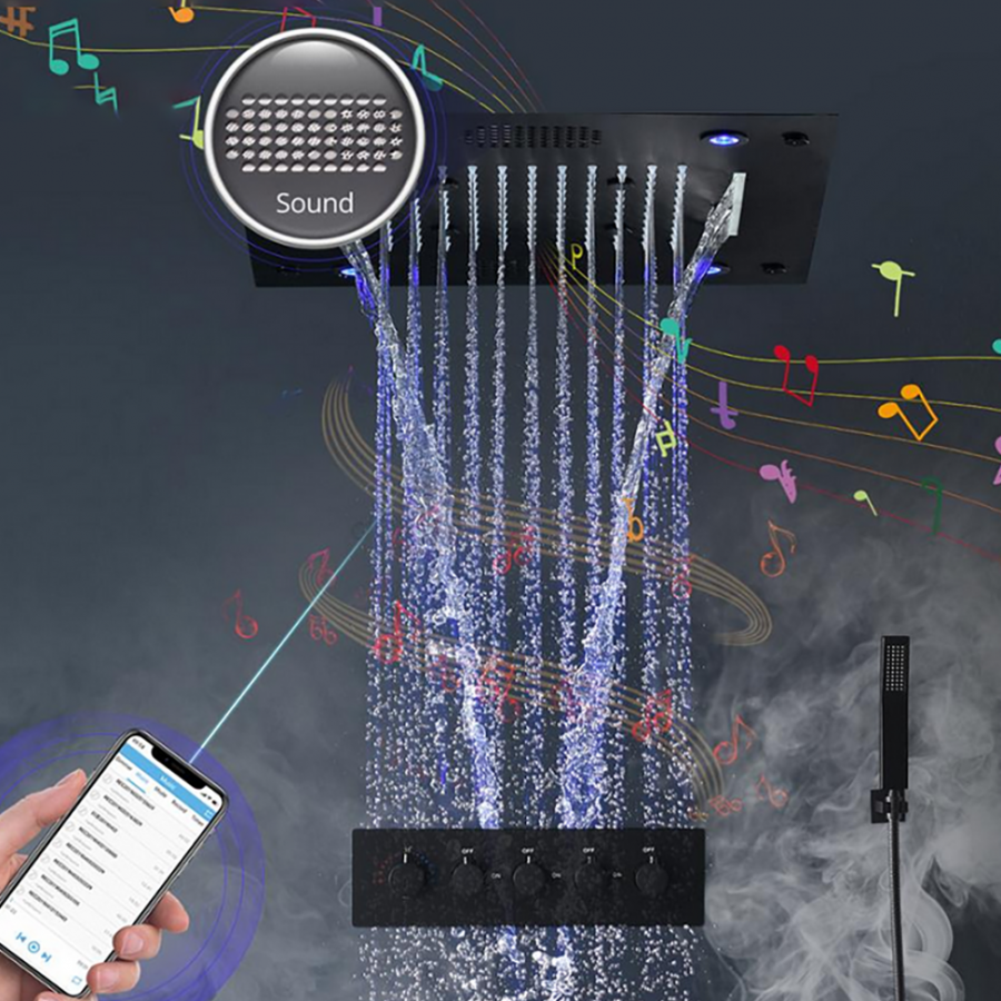 Artisse  💦 Composición De Ducha Lluvia Conectada 600 X 600 Mm Led Mate, Réno Negro , Leroy Merlin