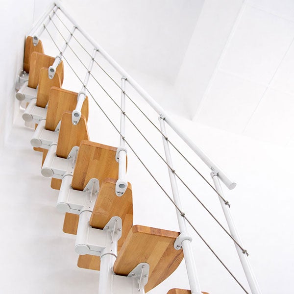 Escalier droit 12 marches - Hauteur à franchir 2.23 à 2.94m - Largeur 65cm - Structure blanche et marche hêtre - NIZZA60/I/BN-12 - 6