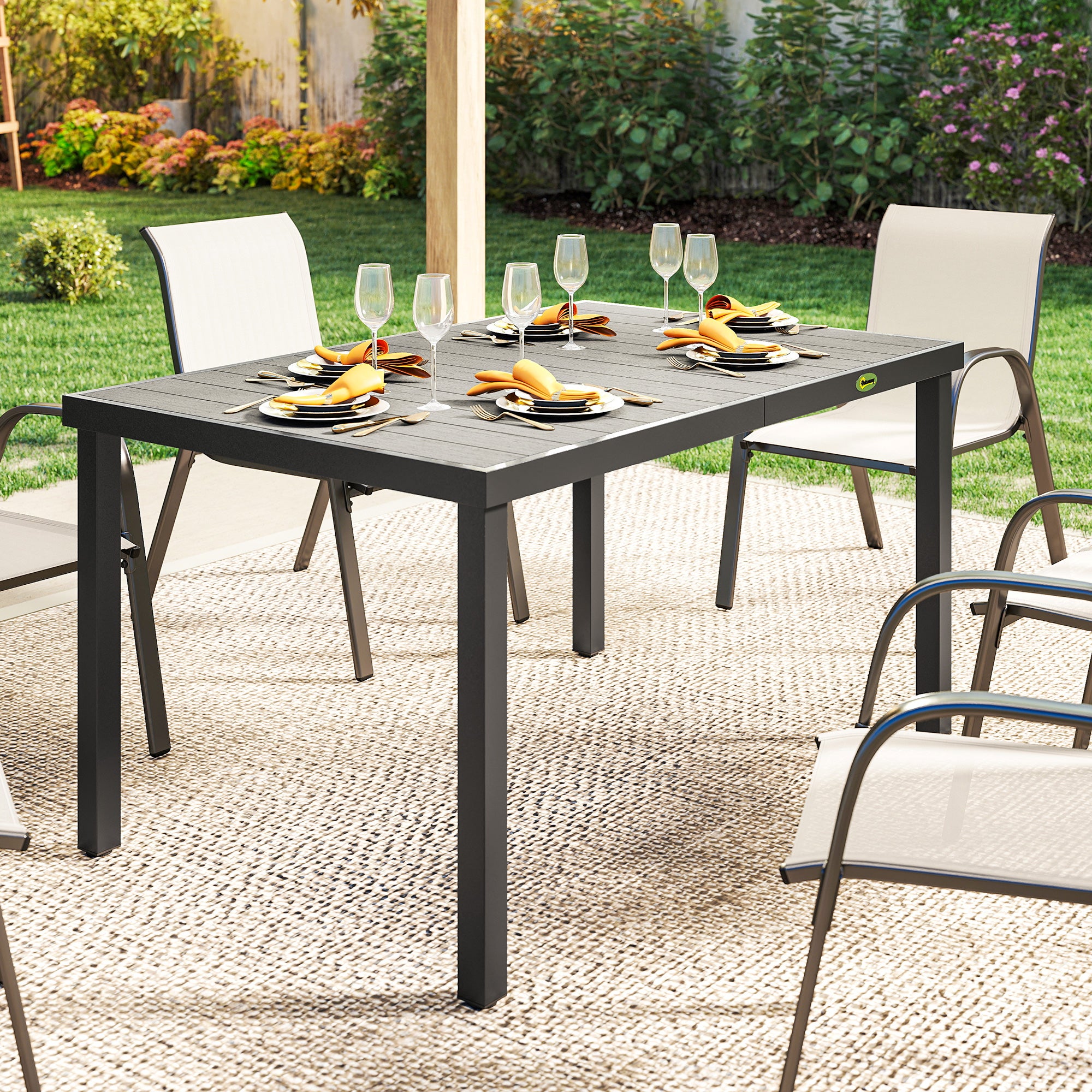 Table de jardin pour 4 à 6 personnes, table de repas d'extérieur avec plateau à lattes, 140 x 90 x 74 cm, grise - 9