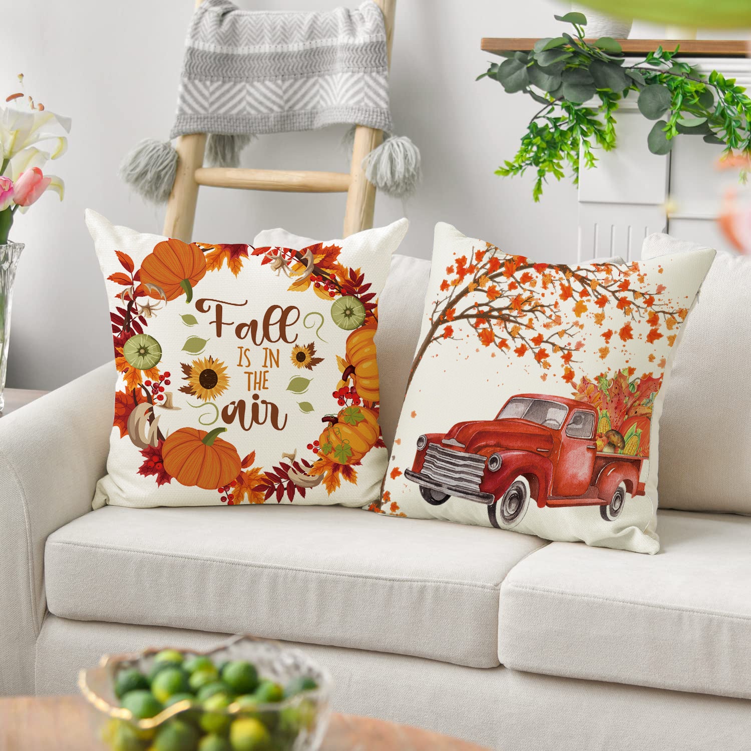 Lot de 4 housses de coussin décoratives motif citrouille 45 x 45 cm, pour canapé, salon, chambre, jardin, décoration d'intérieur - 3