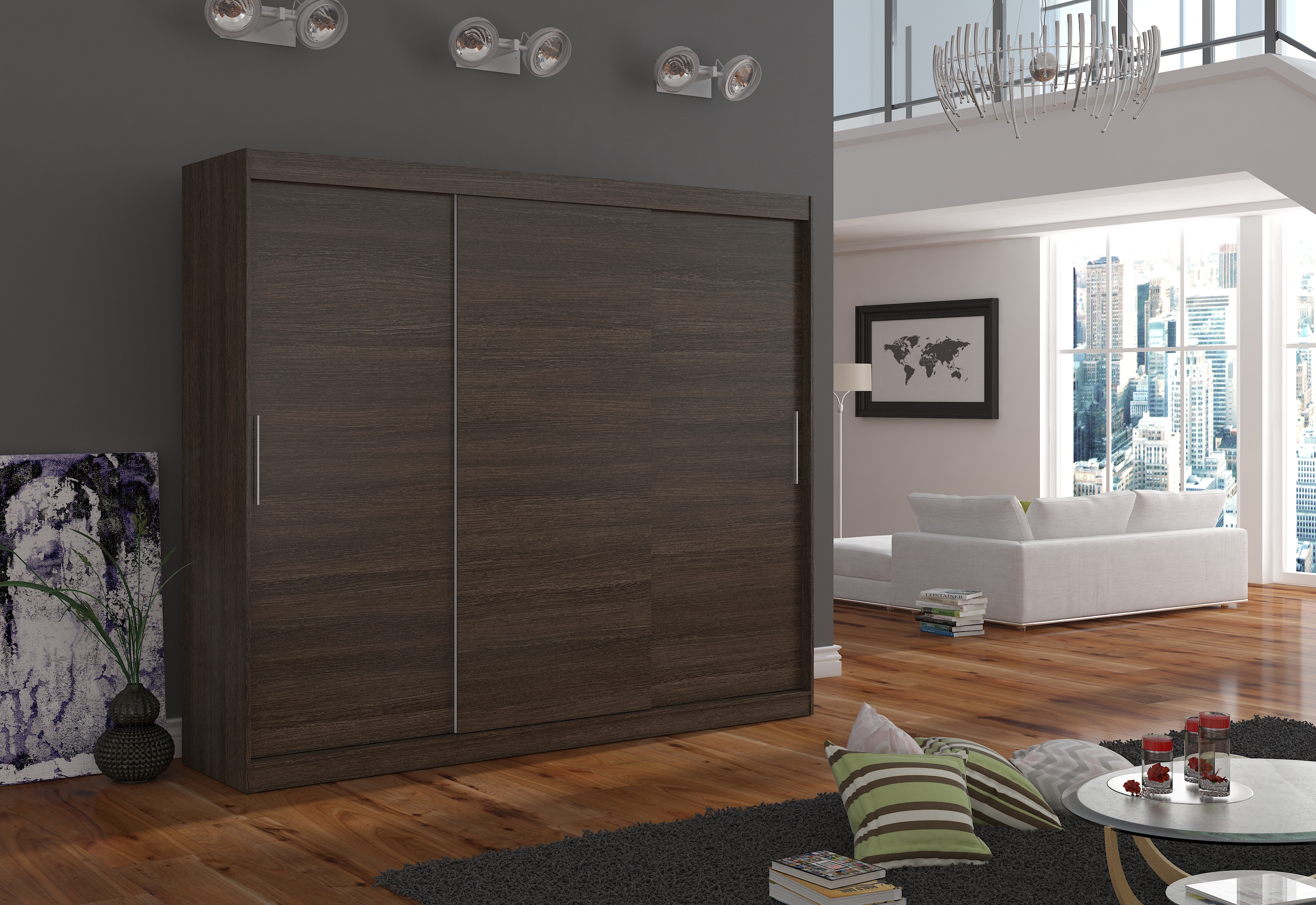 Grande armoire de chambre 3 portes coulissantes marron Badoz 250cm - 4
