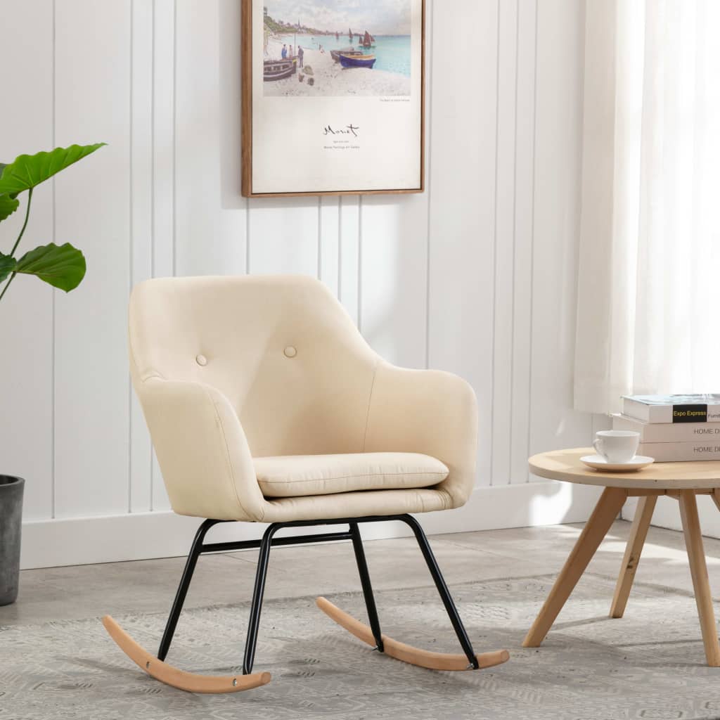 Silla mecedora | sillón balancín relax | sillón de salón de tela crema cfw184969