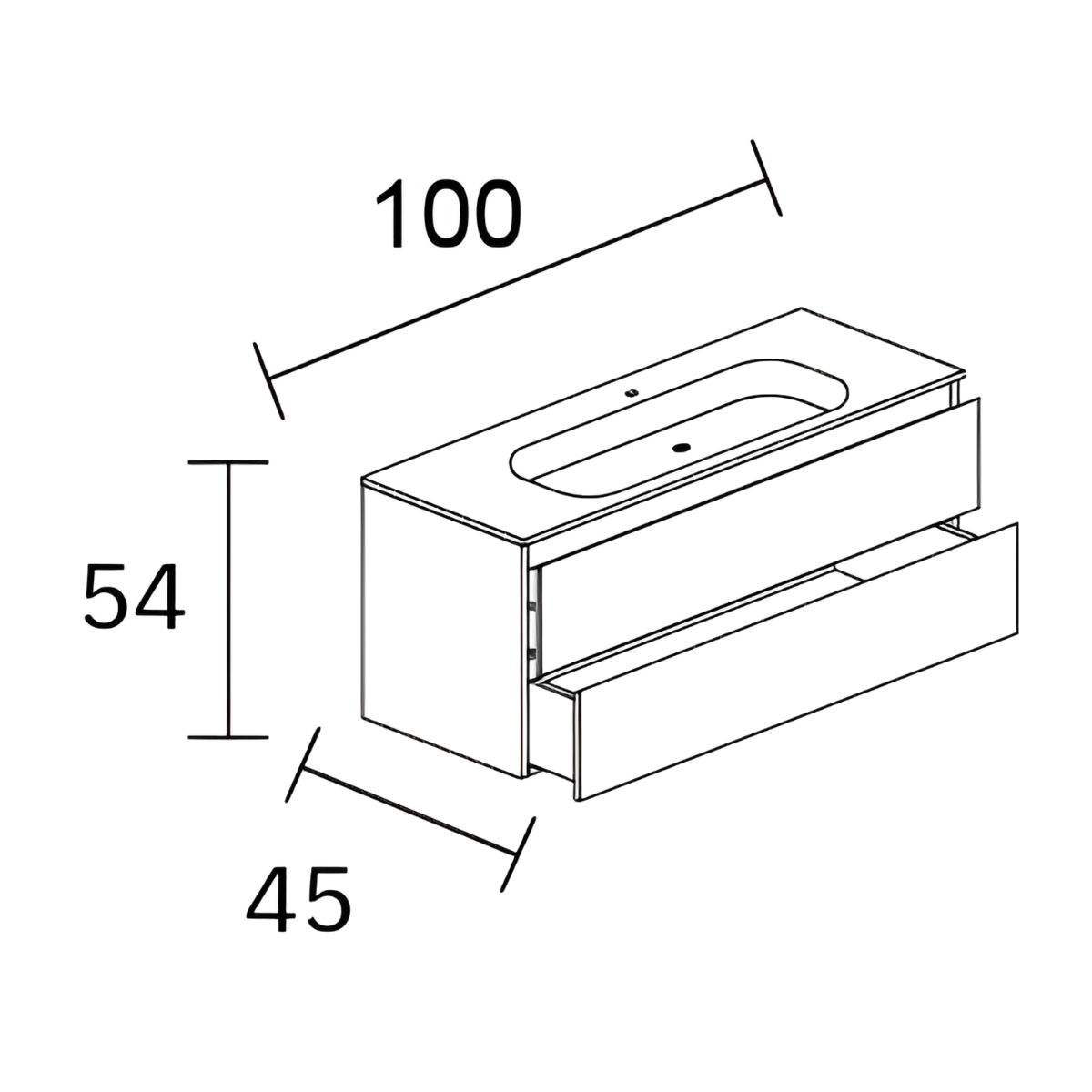Meuble salle de bain ANCONA 100cm – Plan vasque céramique, 2 tiroirs, finition Finition Chêne Naturel, H 54cm x P 45cm - 3