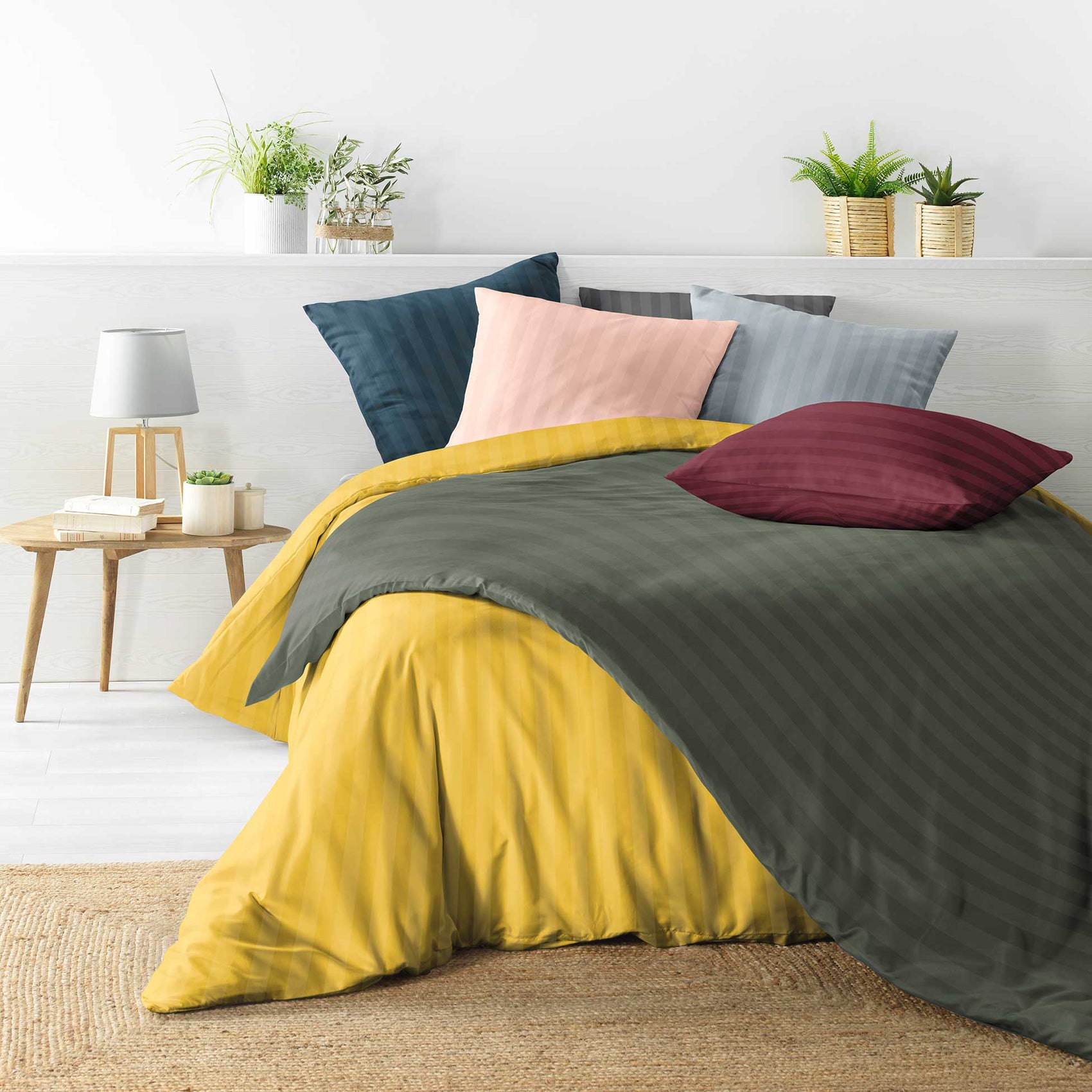 Parure de lit rayures dans le tissage - Rouge - 240x220 cm - Microfibre - 3