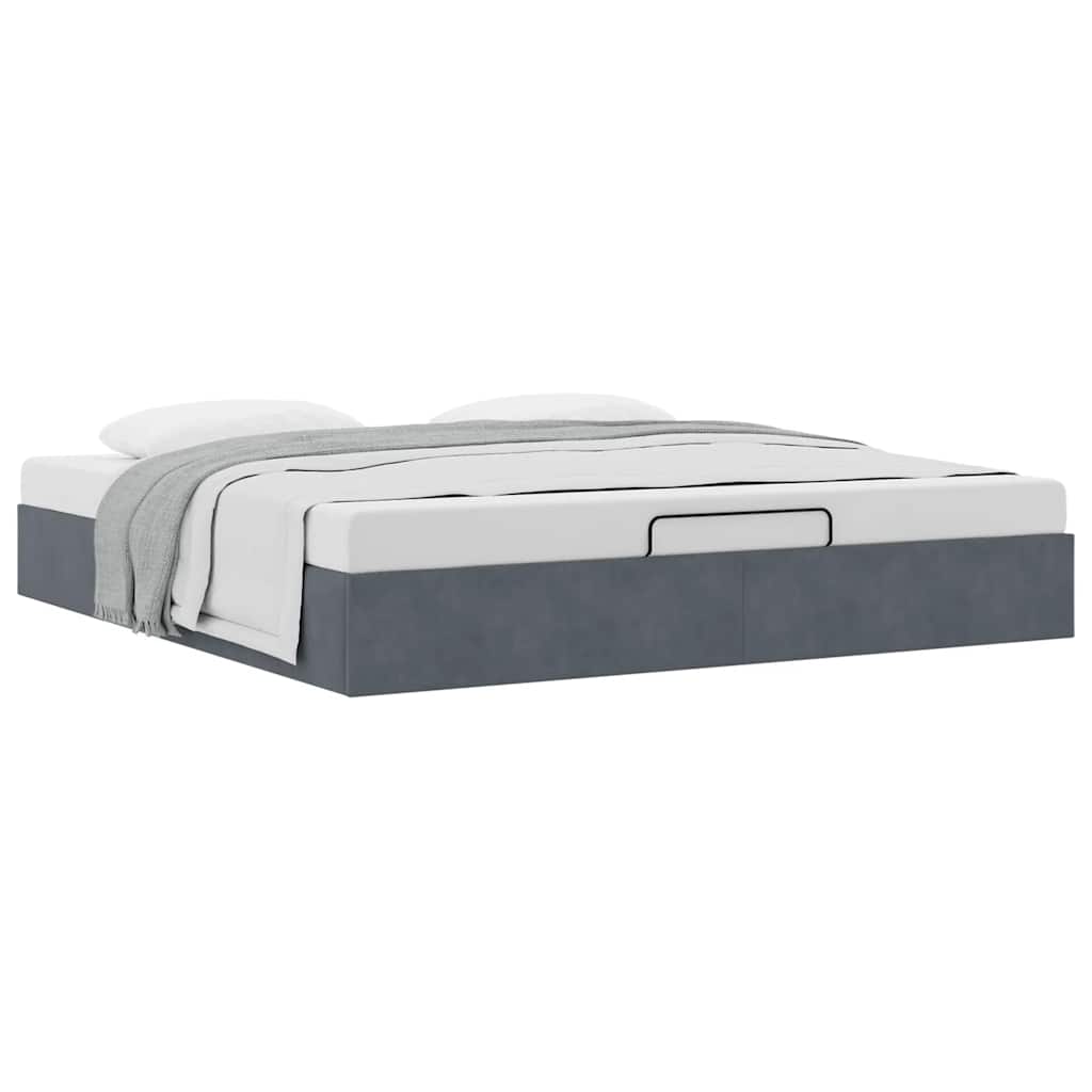 Cadre de lit pouf sans matelas gris foncé 200x200 cm velours - 5