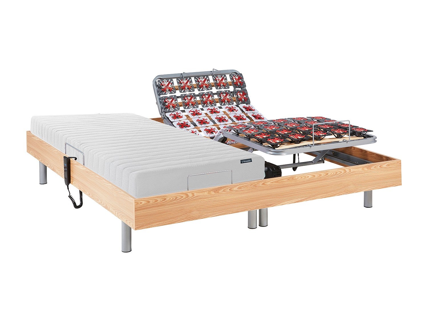 Łóżko elektryczne z funkcją relaksu z materacem z lateksową warstwą wierzchnią - 2 x 70 x 190 cm - Naturalne jasne - ETHER YSMÉE