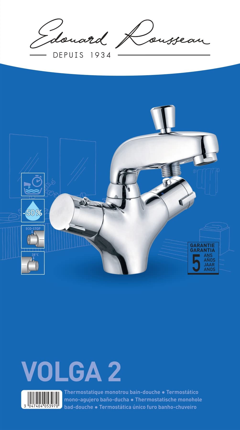 ROUSSEAU Robinet mitigeur thermostatique baignoire et douche Volga 2 - Monotrou - 5