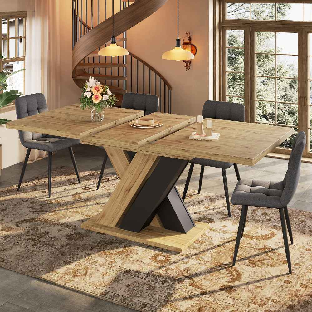 Table extensible multifonction gain de place en MDF effet bois avec rangement intégré, pieds en X stables, design moderne et robuste - 2