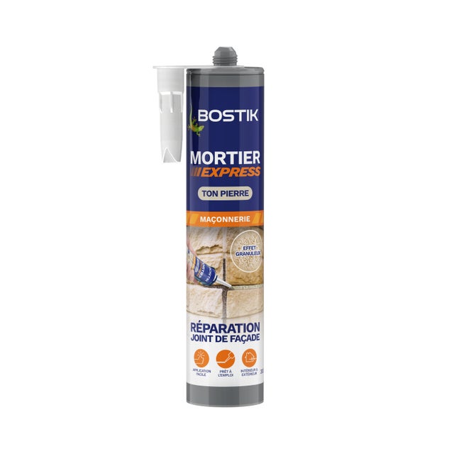 Bostik Mortier Express Ton Pierre – Mastic Acrylique Granuleux Prêt à l’Emploi – Aspect Ciment – Réparation de Joints & Fissures – 300 ml