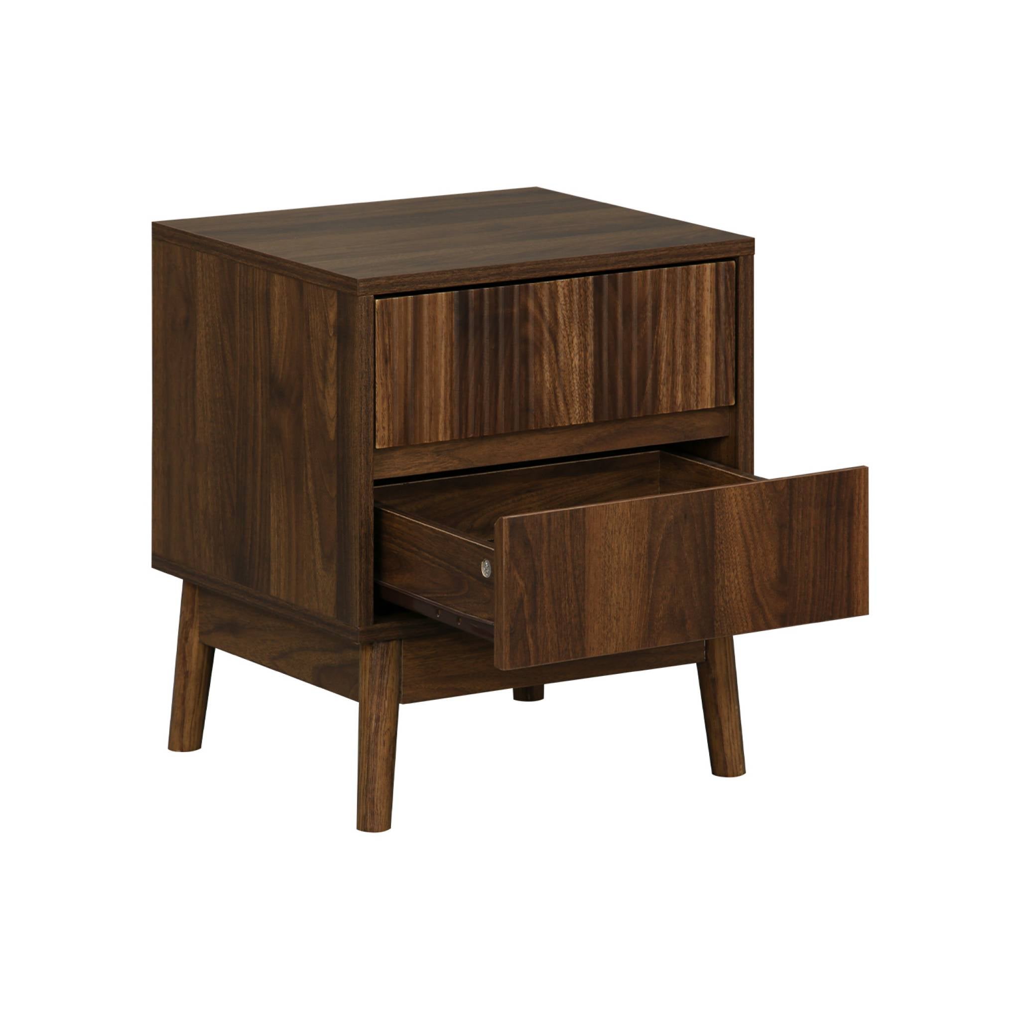 Lot de 2 tables de chevet deux tiroirs. décor bois de noyer et piétement en pin - Linear - 7